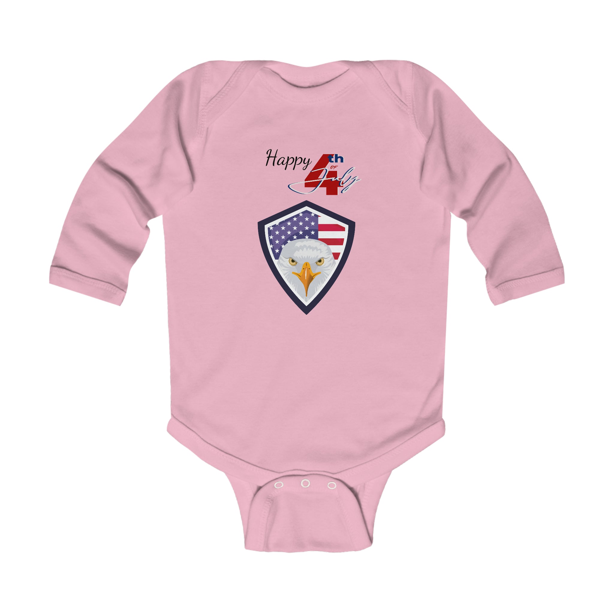Happy 4th of July American Flag Eagle Design Long Sleeve Baby Bodysuit