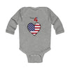 Load image into Gallery viewer, Happy 4th of July American Flag Big Heart design Long Sleeve Baby Bodysuit