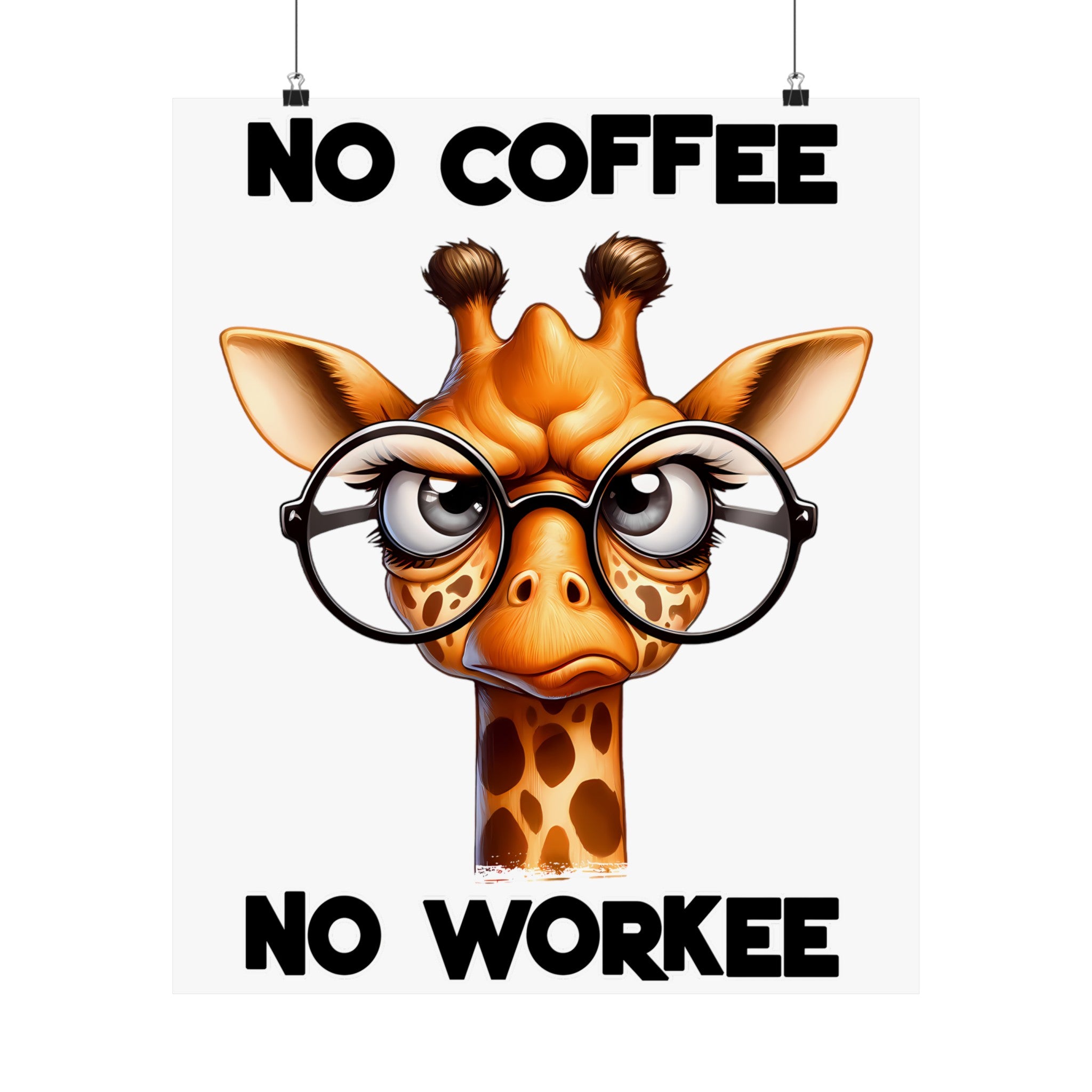 Funny Giraffe Poster, No Coffee No Workee Wall Art, Cute Animal Wall Decor, Office Humor Poster, Quirky Inspirational Art Matte Vertical Posters