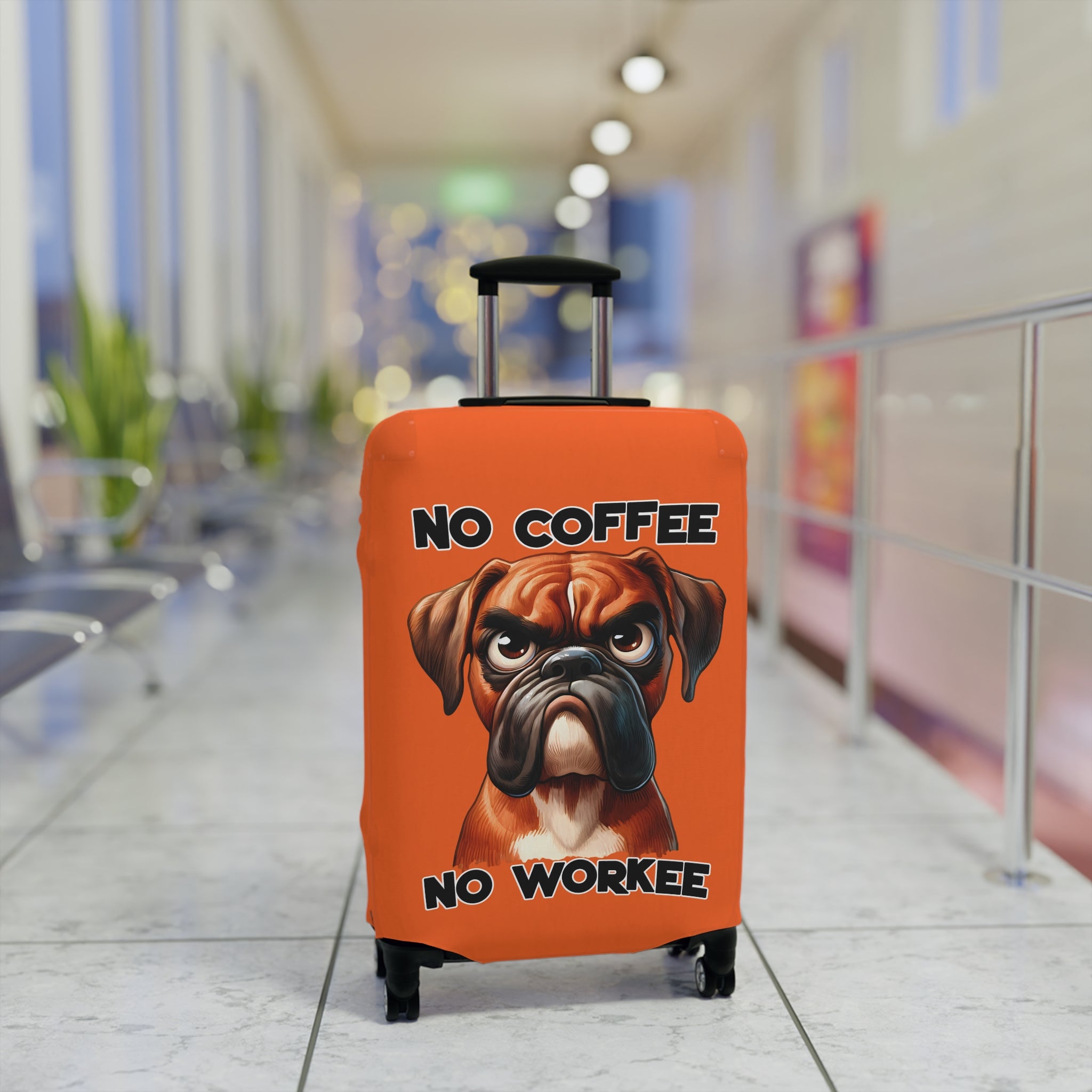 Funny Dog Luggage Cover, No Coffee No Workee Luggage Cover, Boxer Dog Luggage Cover, Gift for Dog Lovers, Humorous Luggage Cover, Dog Owner Gift, Pet Lover Luggage Cover