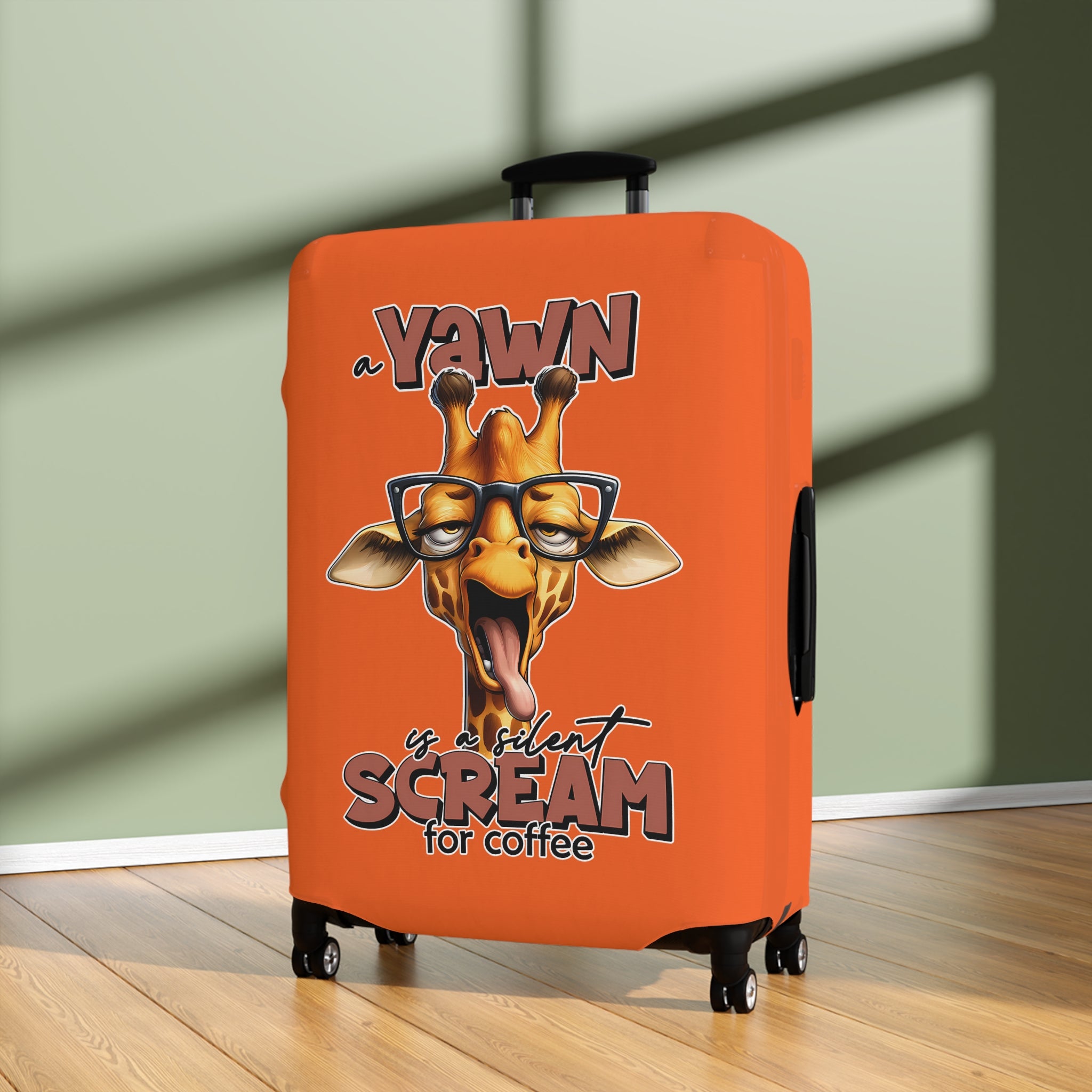 Funny Giraffe Luggage Cover, A Yawn Is A Silent Scream For Coffee, Animal Lover Coffee Luggage Cover, Cute Giraffe Design, Unique Luggage Cover, Humor Gift Luggage Cover