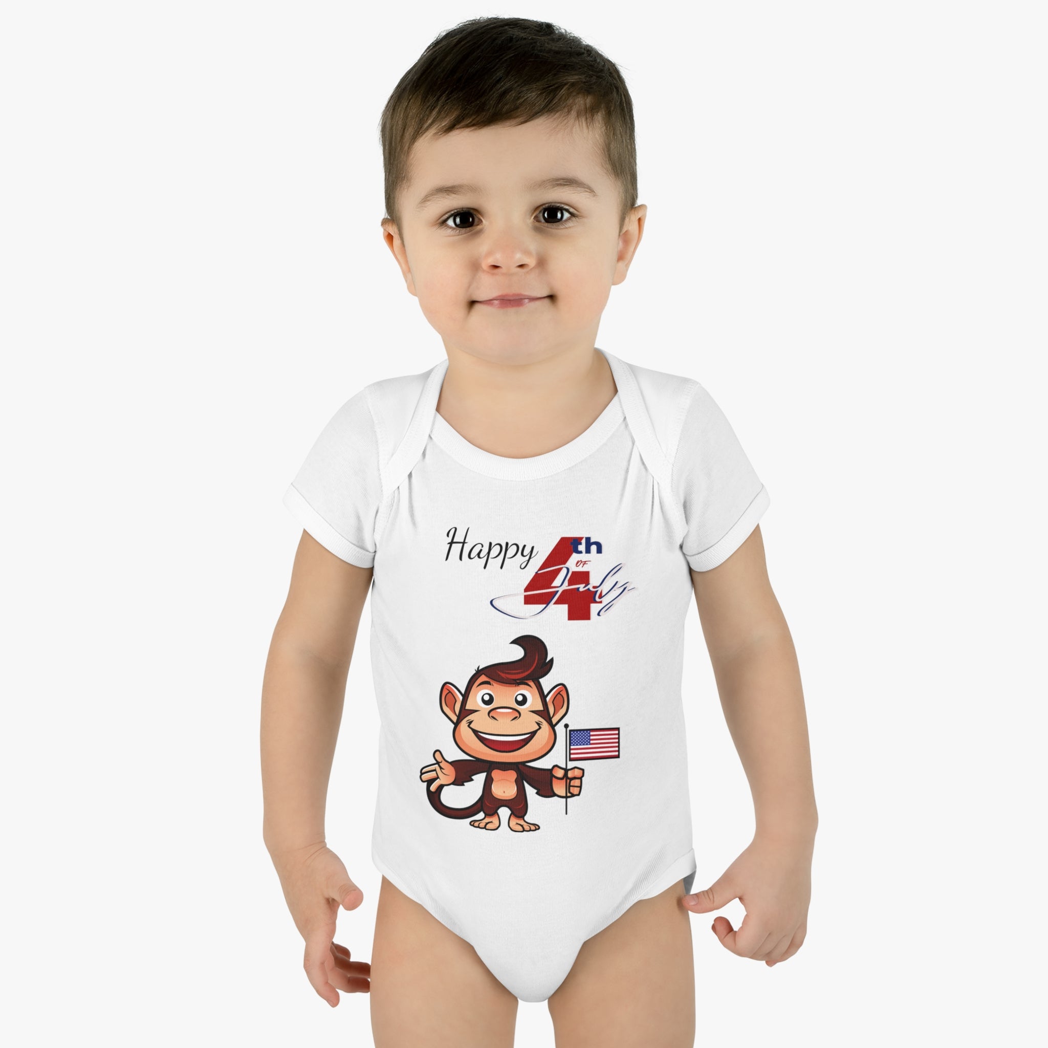 Happy 4th of July Cute Monkey design Baby Bodysuit