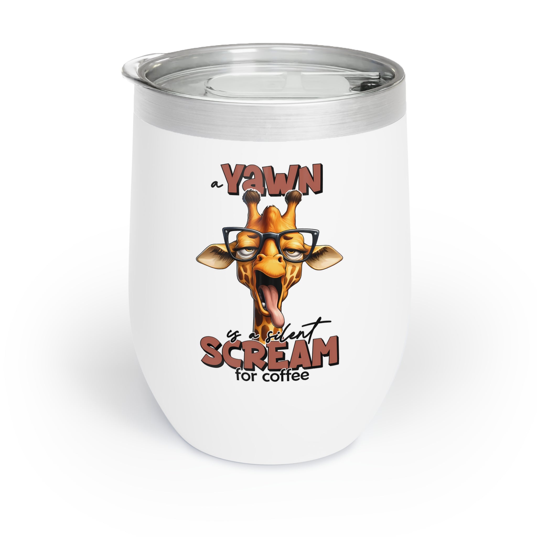 Funny Giraffe Yawn Wine Tumbler, Silent Scream For Coffee Graphic, Cute Animal 12oz Wine Tumbler, Unique Coffee Lover Gift, Novelty Tumbler Wine Tumbler