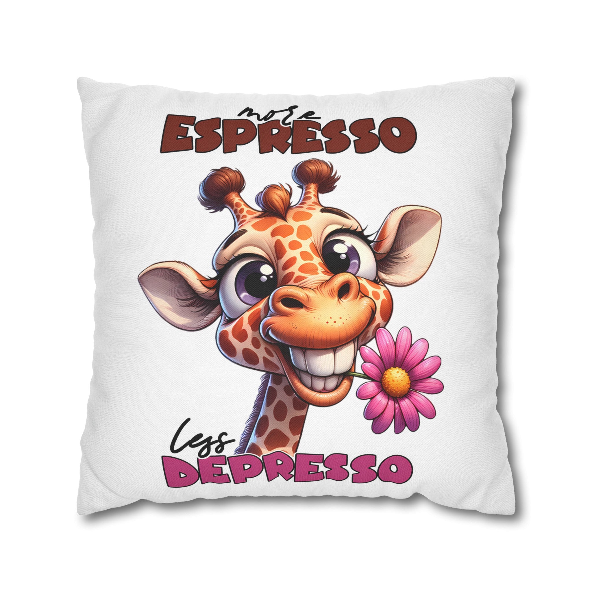 Funny Giraffe Pillow Cover, More Espresso Less Depresso Pillow, Cute Giraffe Pillow Decor, Animal Lover Gift, Kids Room Decor Spun Polyester Square Pillowcase