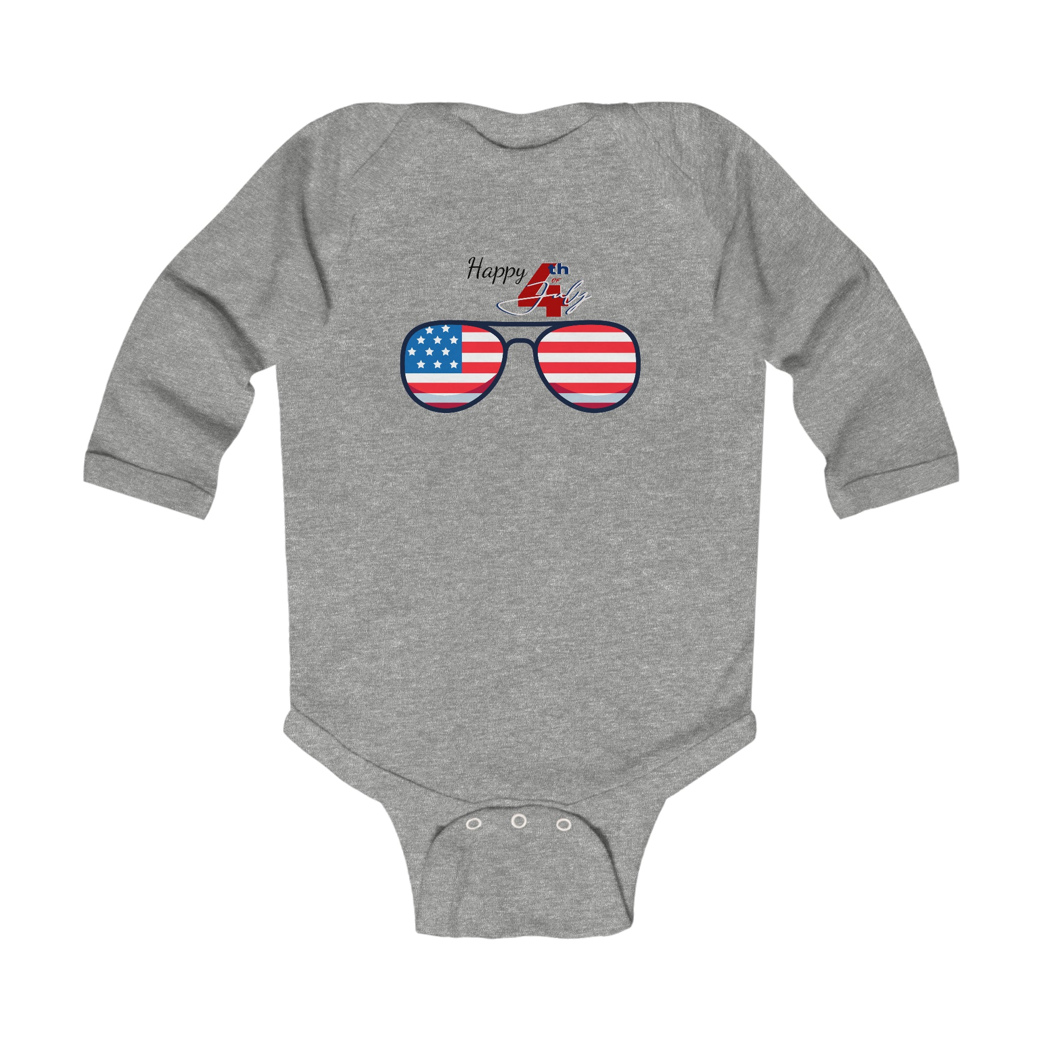 Happy 4th of July American Flag Sunglass Long Sleeve Baby Bodysuit
