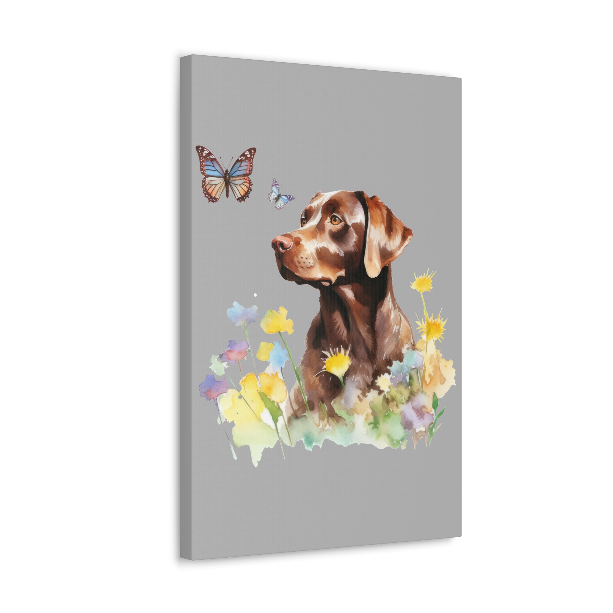 Charming Brown Dog with Butterflies and Flowers  Canvas Gallery Wraps