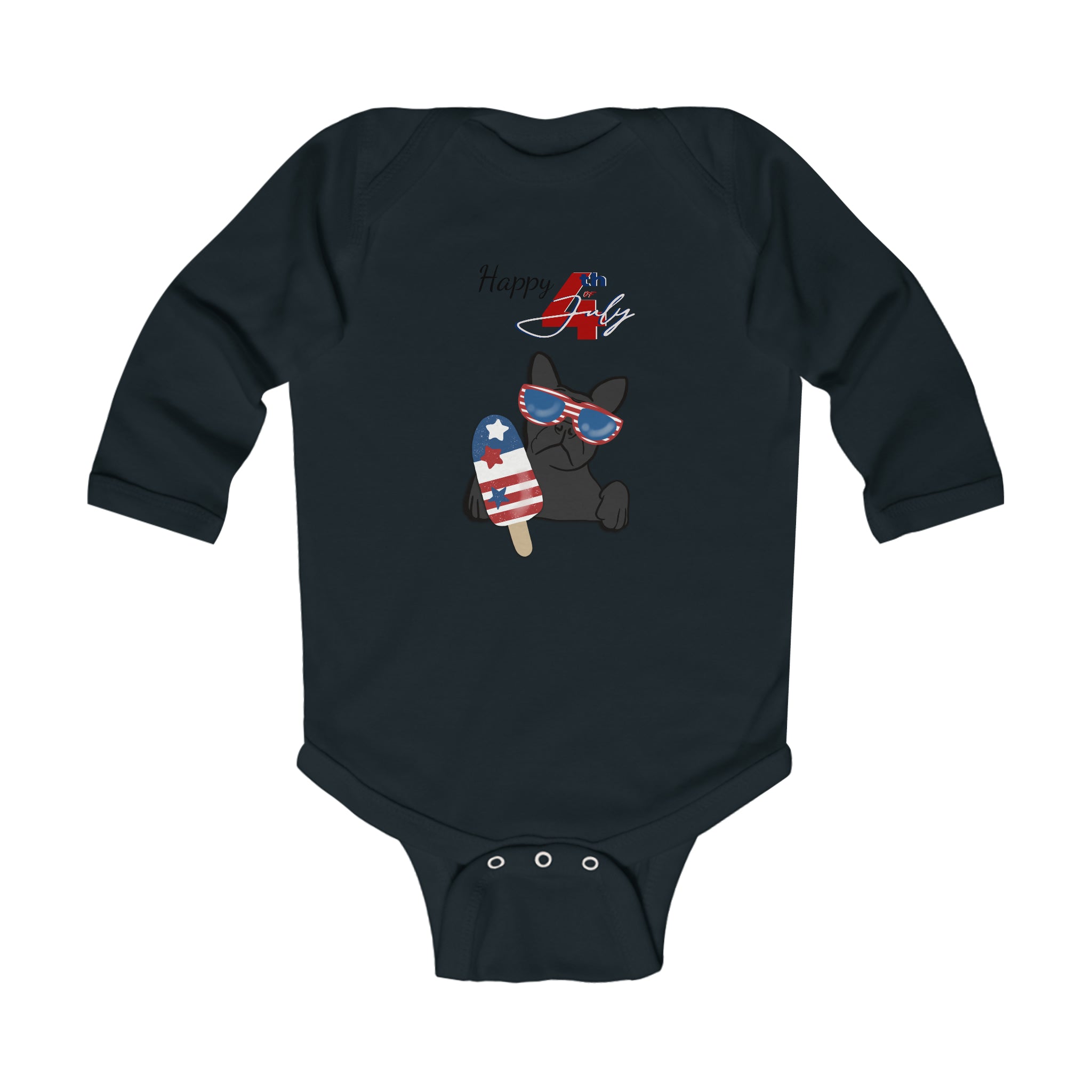 Happy 4th of July Summer Cat Long Sleeve Baby Bodysuit