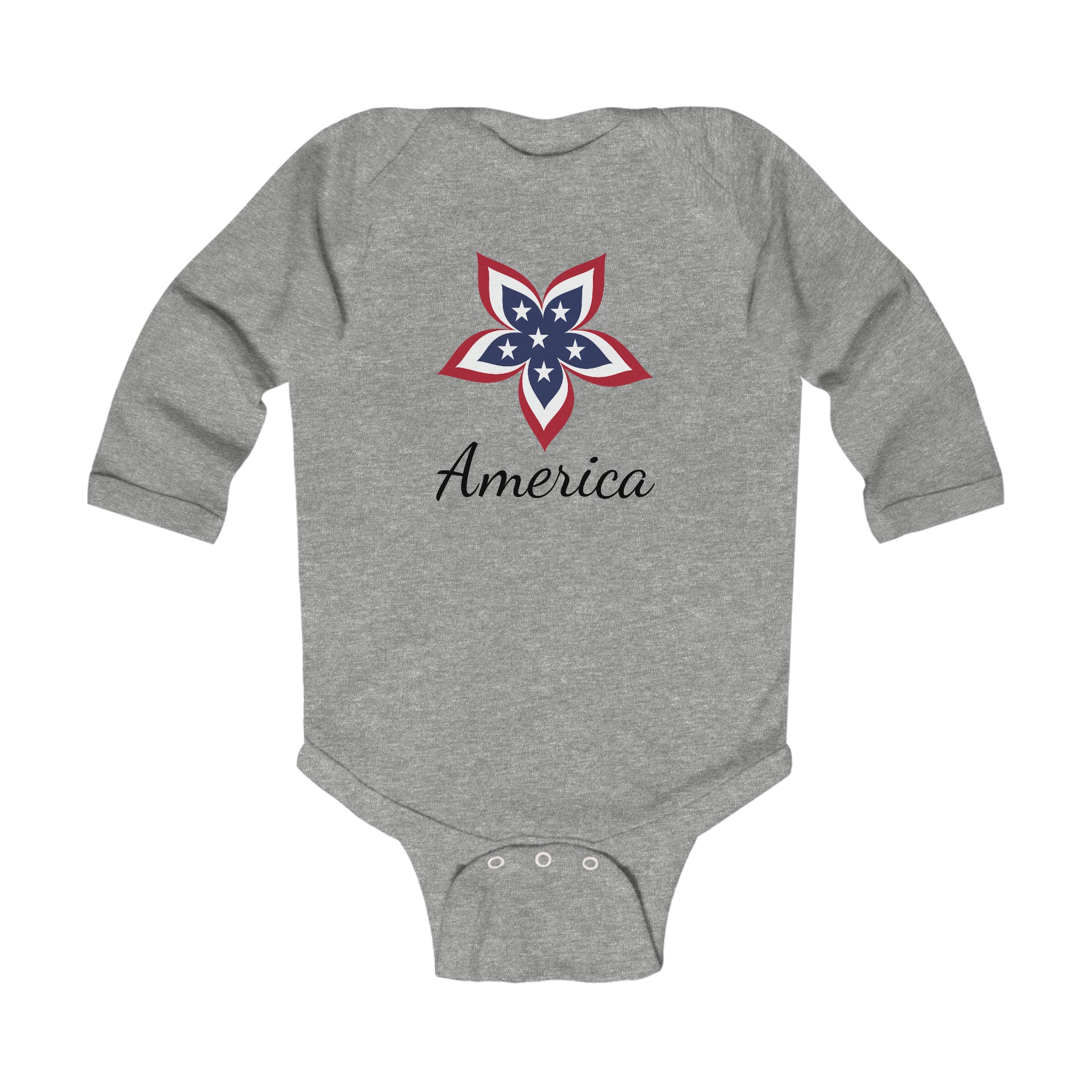 America Star Flower Long Sleeve Baby Bodysuit