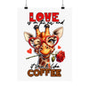 Love Is In The Air Giraffe Wall Art, Coffee Quote Poster, Heart Glasses Giraffe Print, Rose In Mouth Giraffe Decor, Cute Animal Lover Gift Matte Vertical Posters