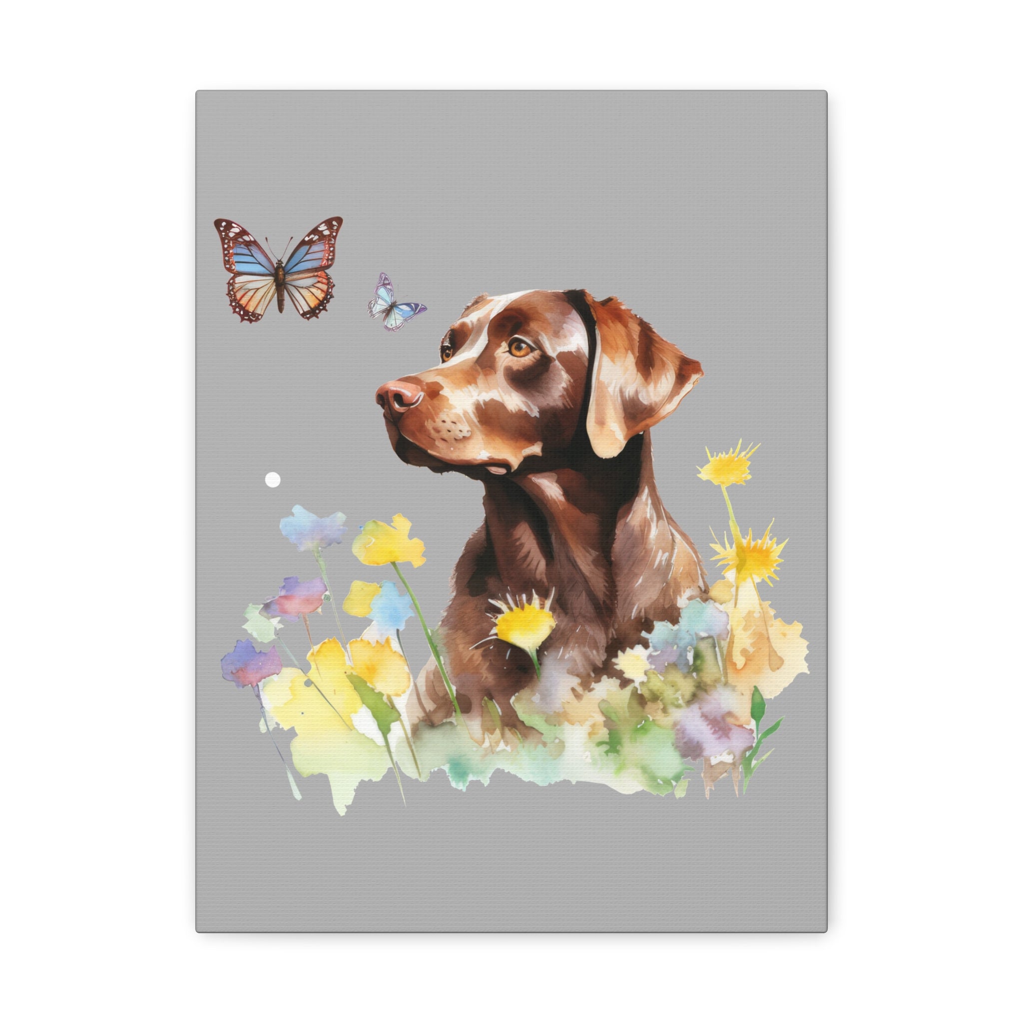 Charming Brown Dog with Butterflies and Flowers  Canvas Gallery Wraps