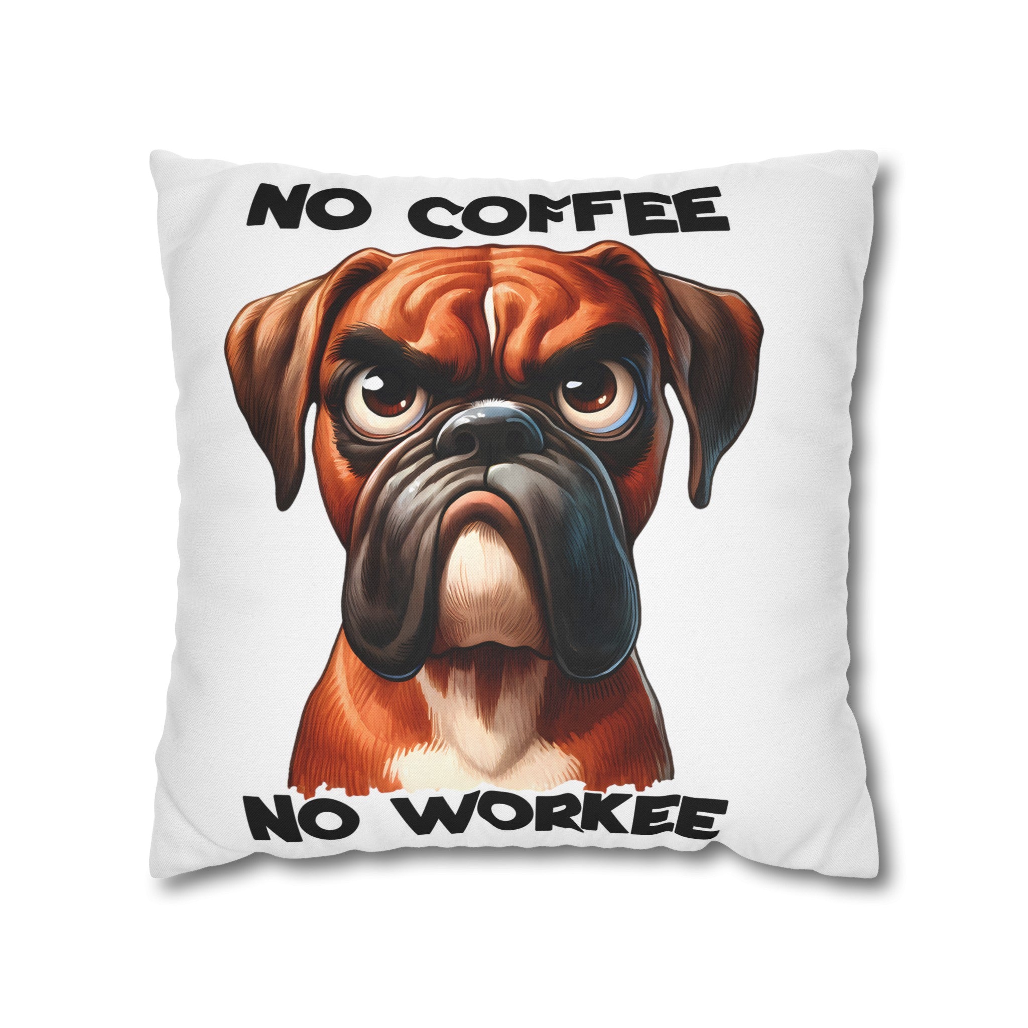 Funny Angry Dog Art Pillow, No Coffee No Workee Pillow Cover, Humor Pillow Case, Dog Lover Gift, Decorative Cushion, Home Decor Spun Polyester Square Pillowcase