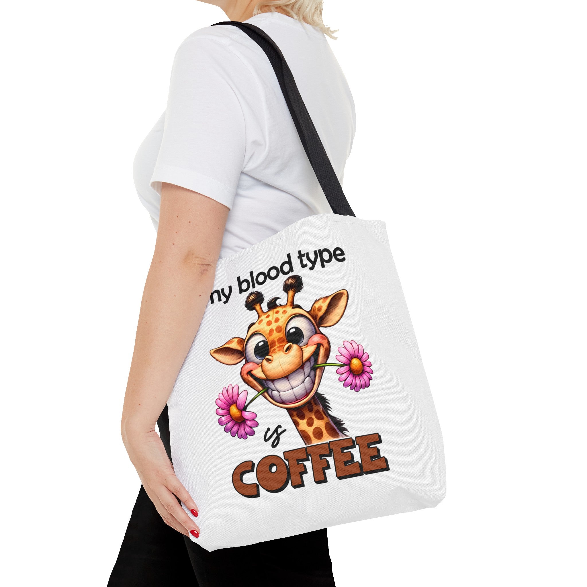 Funny Giraffe Tote Bag, My Blood Type is Coffee Tote Bag, Cute Animal Tote Bag, Fun Coffee Lover Gift, Quirky Giraffe Art Bag Tote Tote Bag