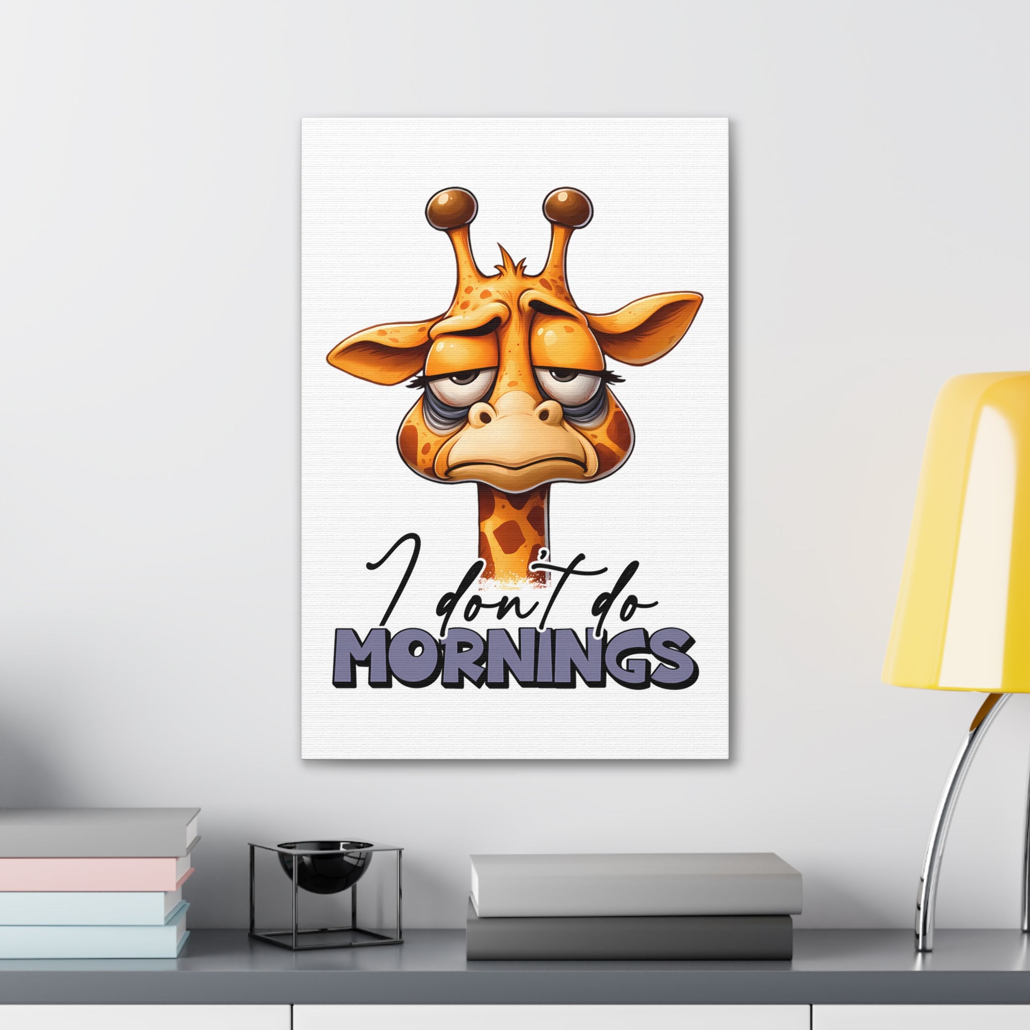 Funny Giraffe Wall Art, I Don't Do Mornings Quote Print, Animal Lover's Gift, Humorous Home Decor, Bedroom Art, Office Wall Decor Canvas Gallery Wraps