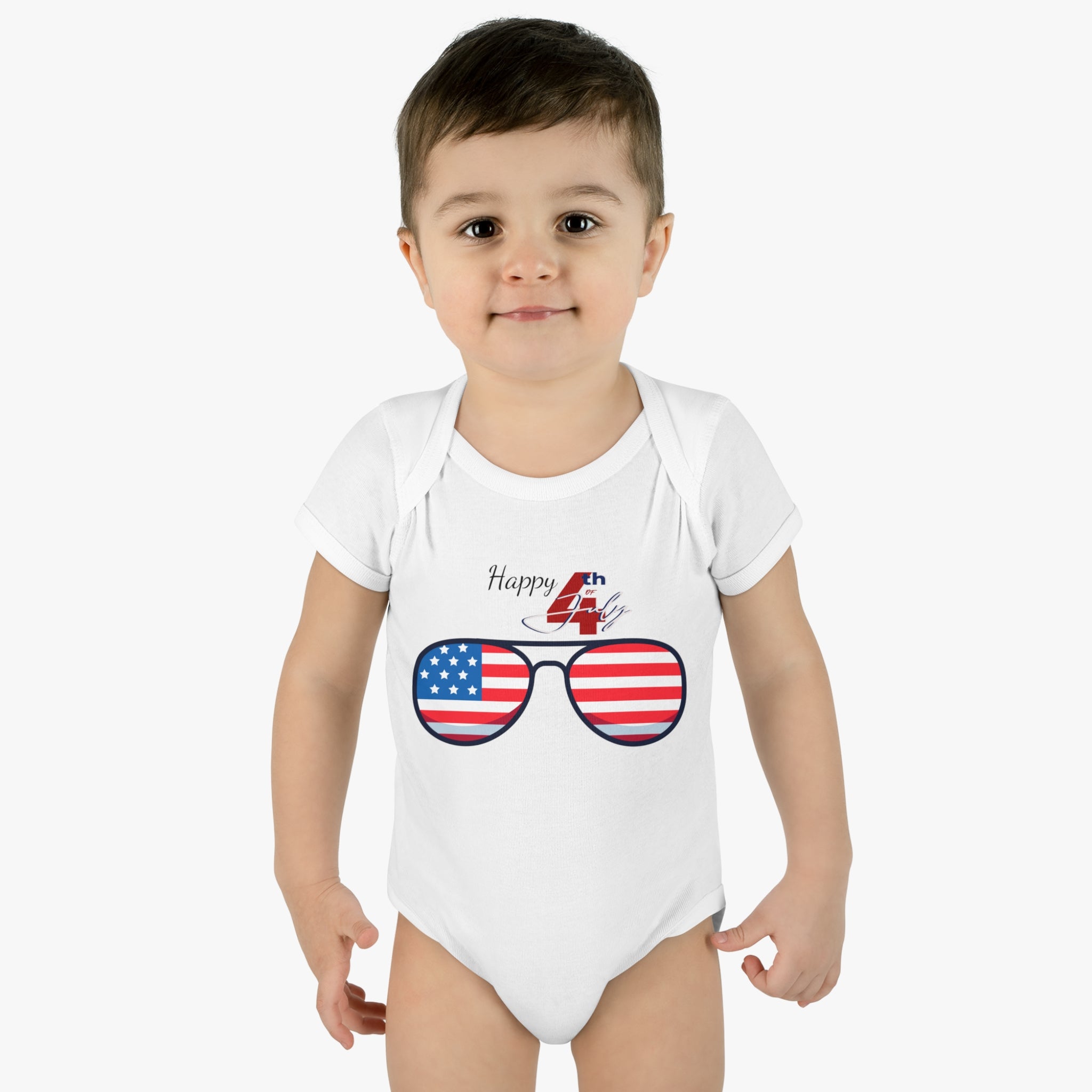 Happy 4th of July American Flag Sunglass Baby Bodysuit