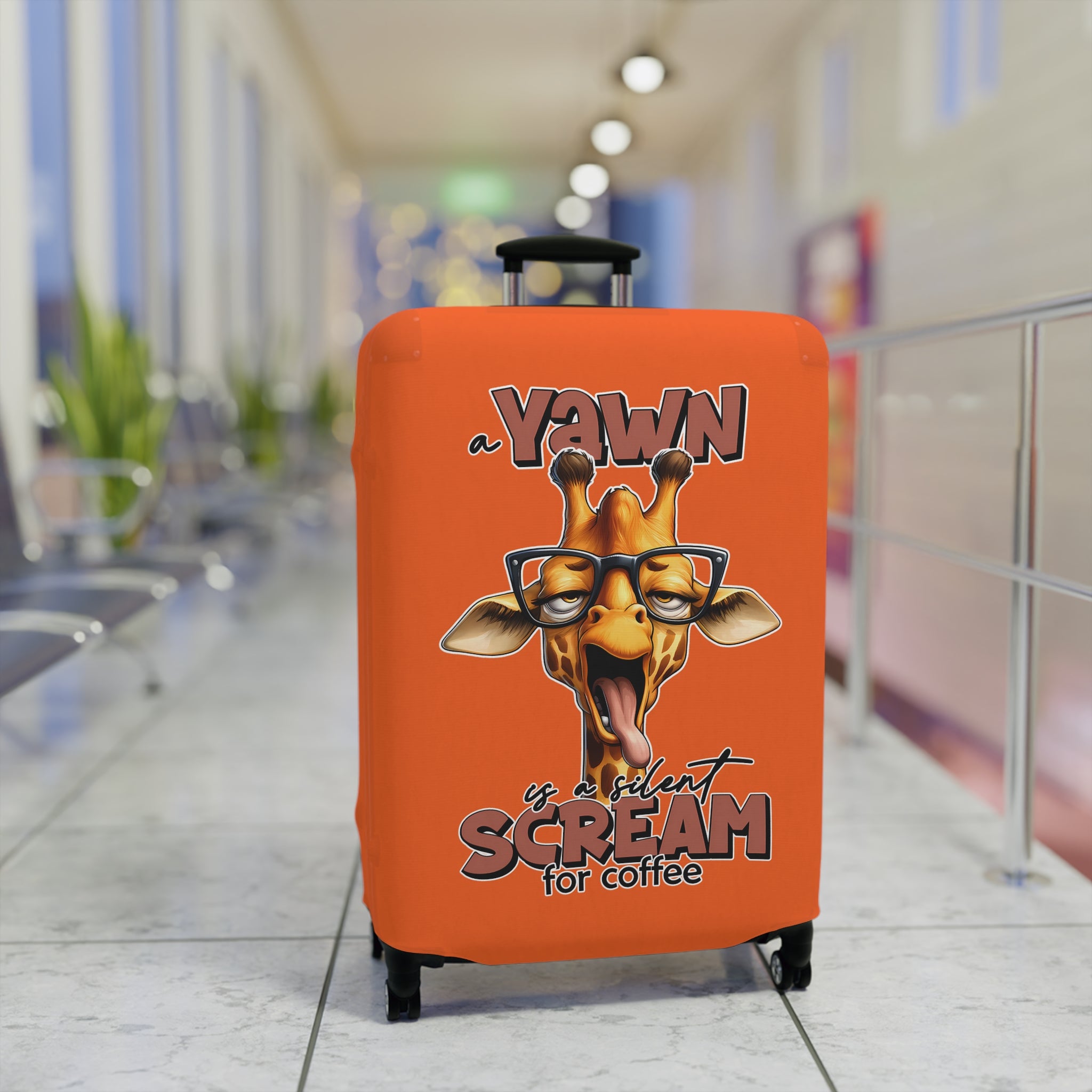 Funny Giraffe Luggage Cover, A Yawn Is A Silent Scream For Coffee, Animal Lover Coffee Luggage Cover, Cute Giraffe Design, Unique Luggage Cover, Humor Gift Luggage Cover