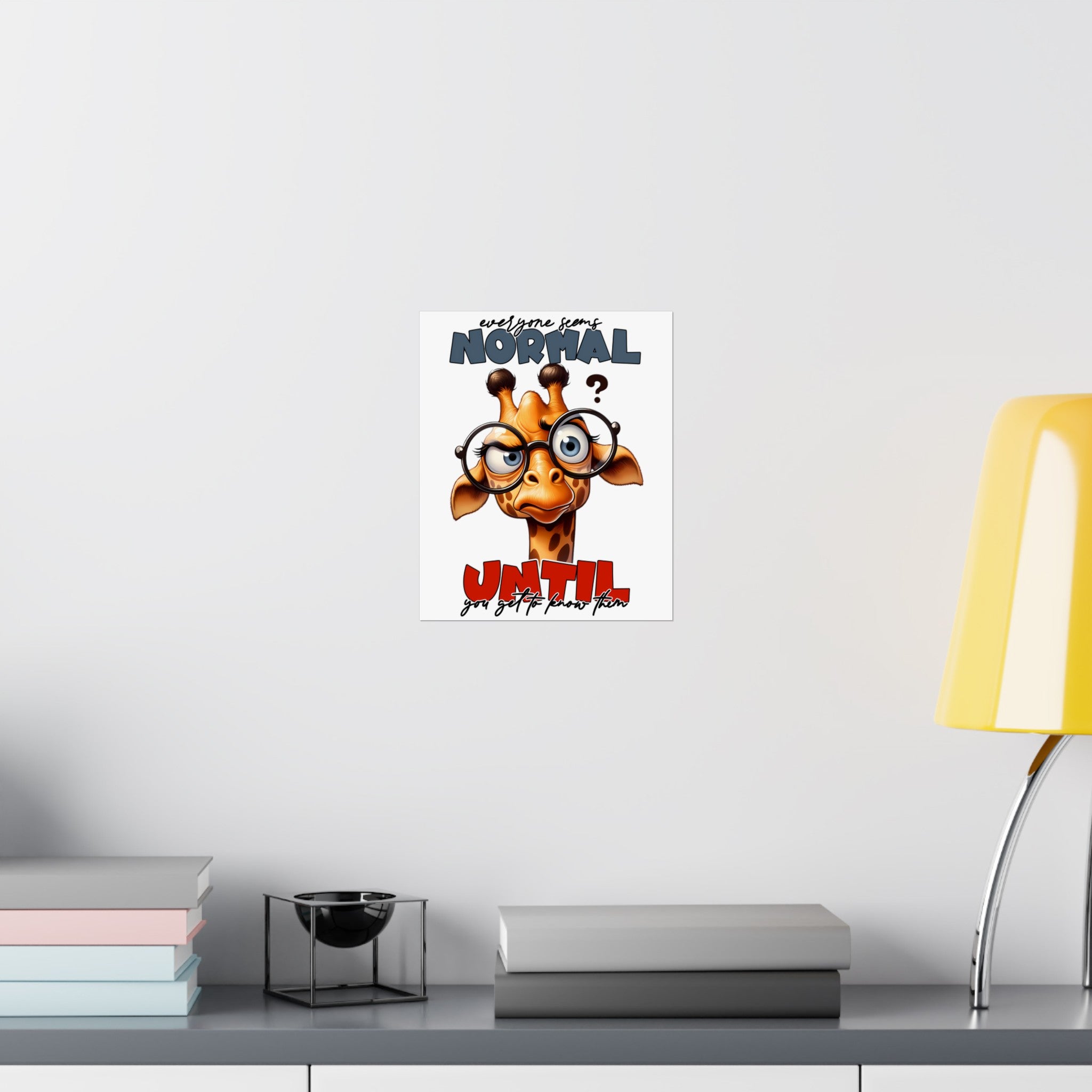 Funny Giraffe Wall Art Poster, Quirky Animal Illustration Decor, Unique Home Office Artwork, Humorous Giraffe With Glasses Print Matte Vertical Posters