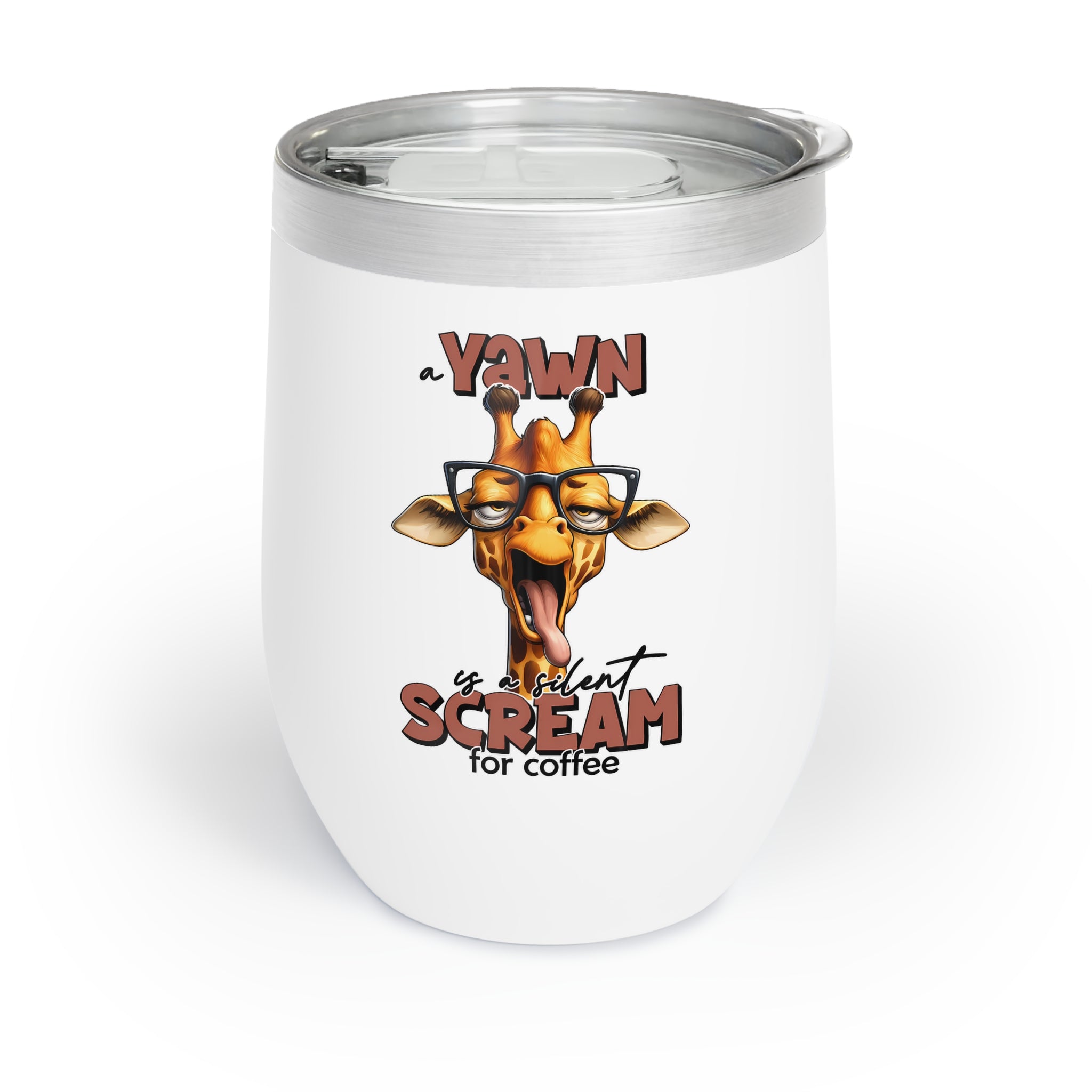 Funny Giraffe Yawn Wine Tumbler, Silent Scream For Coffee Graphic, Cute Animal 12oz Wine Tumbler, Unique Coffee Lover Gift, Novelty Tumbler Wine Tumbler