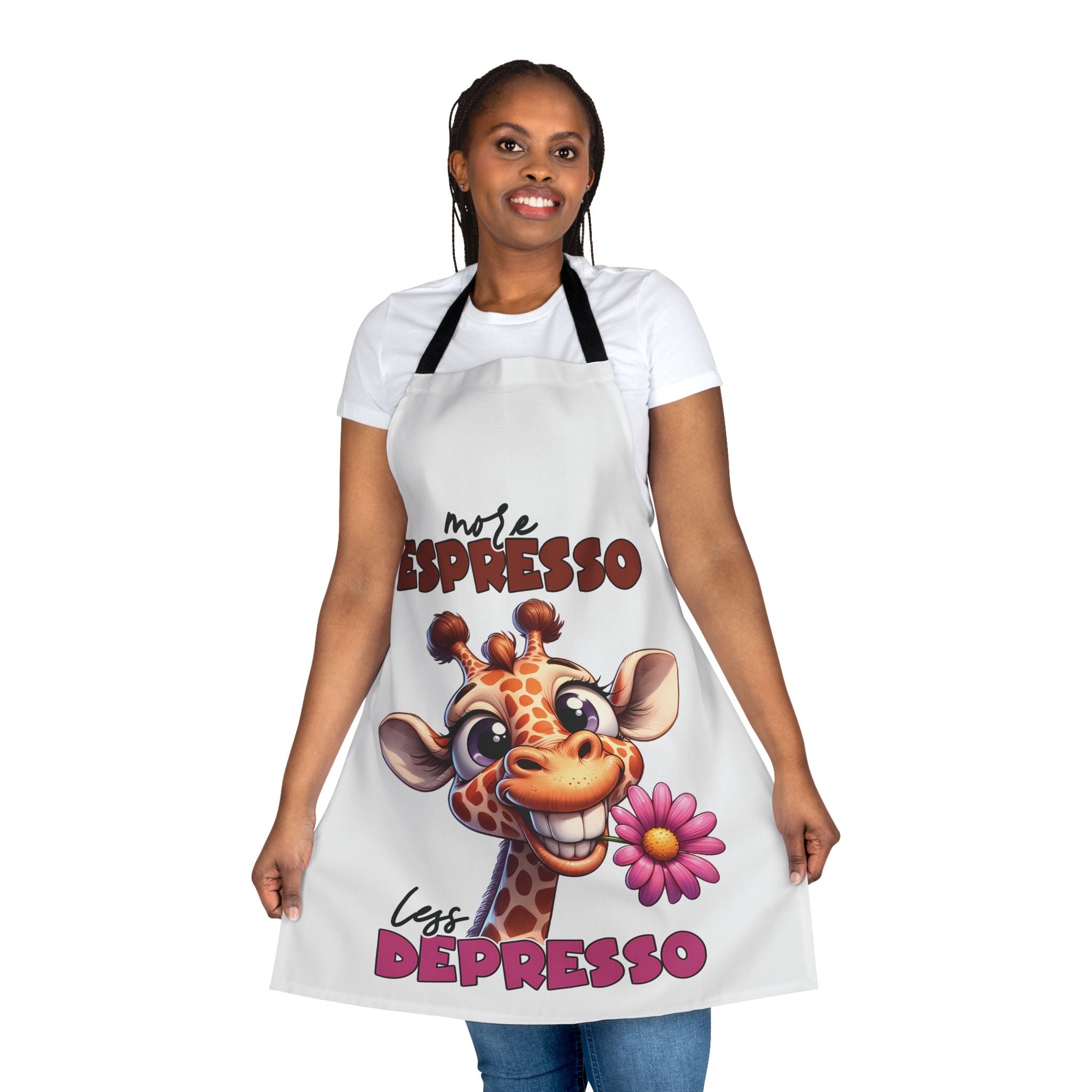 Funny Giraffe Apron, More Espresso Less Depresso, Cute Animal Apron, Humorous Morning Gift, Fun Novelty Apron, Unique Work Gift Apron