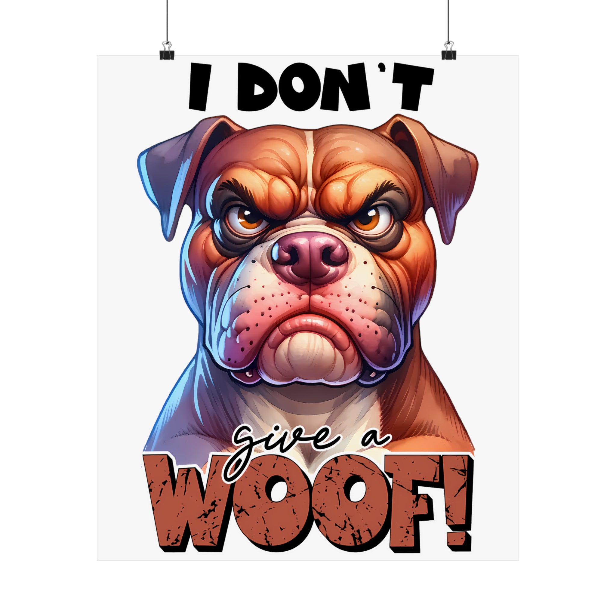 Funny Dog Wall Art Print, I Don't Give a Woof, Bulldog Poster, Cute and Humorous Home Decor, Animal Lover Gift, Office Wall Art Matte Vertical Posters