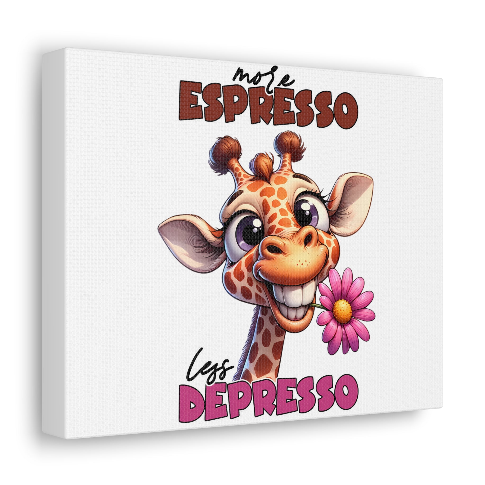 More Espresso Less Depresso Giraffe Wall Art, Cute Animal Cartoon Canvas Gallery Wrap, Funny Coffee Art Decor, Cheerful Giraffe Poster Canvas Gallery Wraps