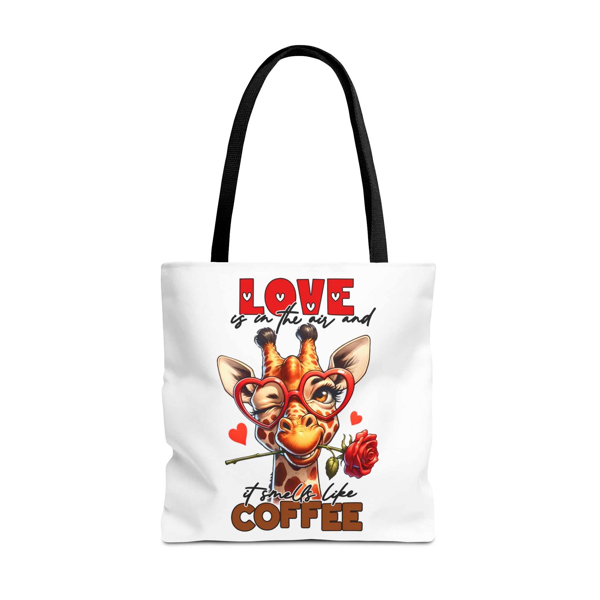 Love Is In The Air Giraffe Tote Bag, Cute Coffee Lover Giraffe Tote Bag, Funny Giraffe With Rose Tote Bag, Valentine's Day Gift Tote Bag Tote Tote Bag