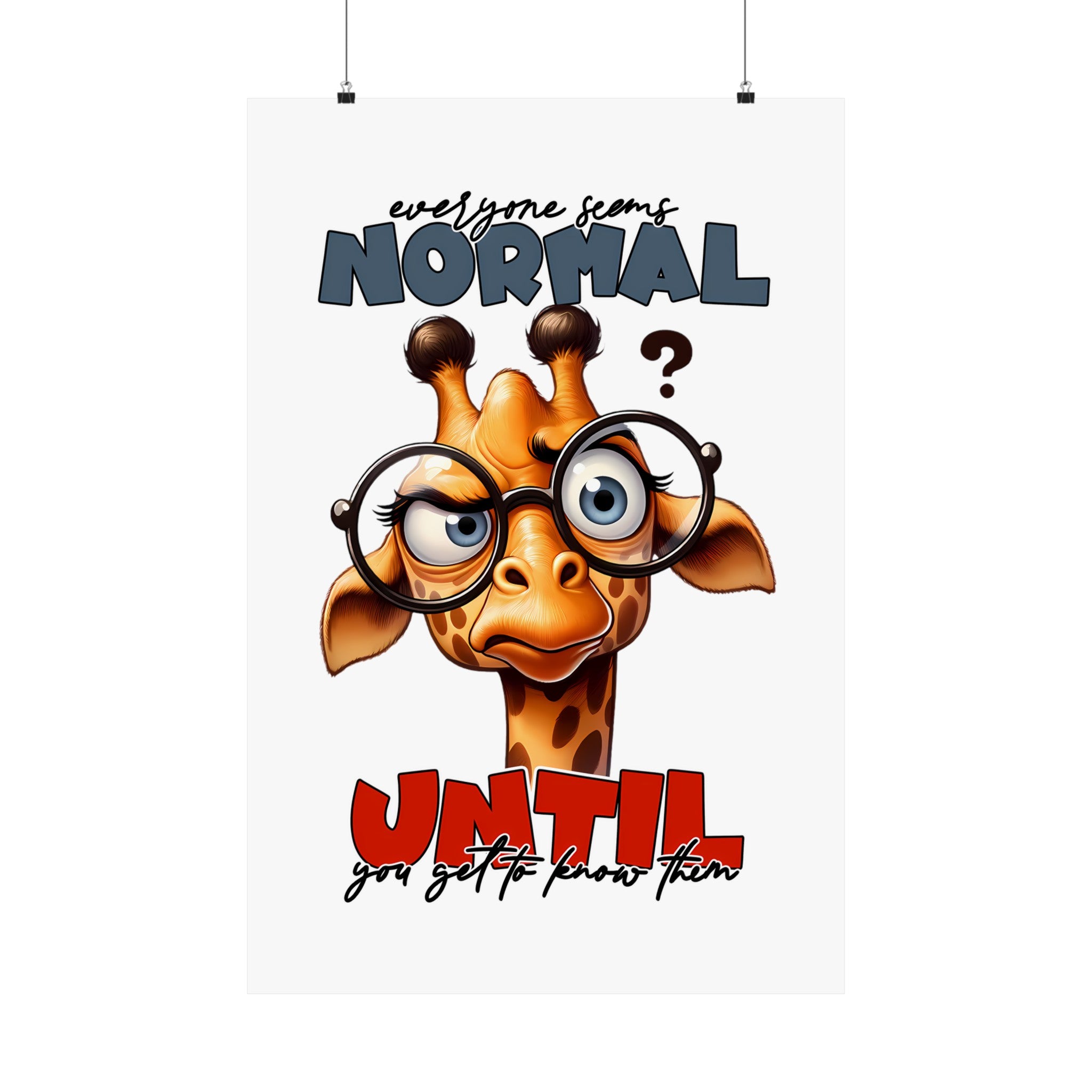 Funny Giraffe Wall Art Poster, Quirky Animal Illustration Decor, Unique Home Office Artwork, Humorous Giraffe With Glasses Print Matte Vertical Posters