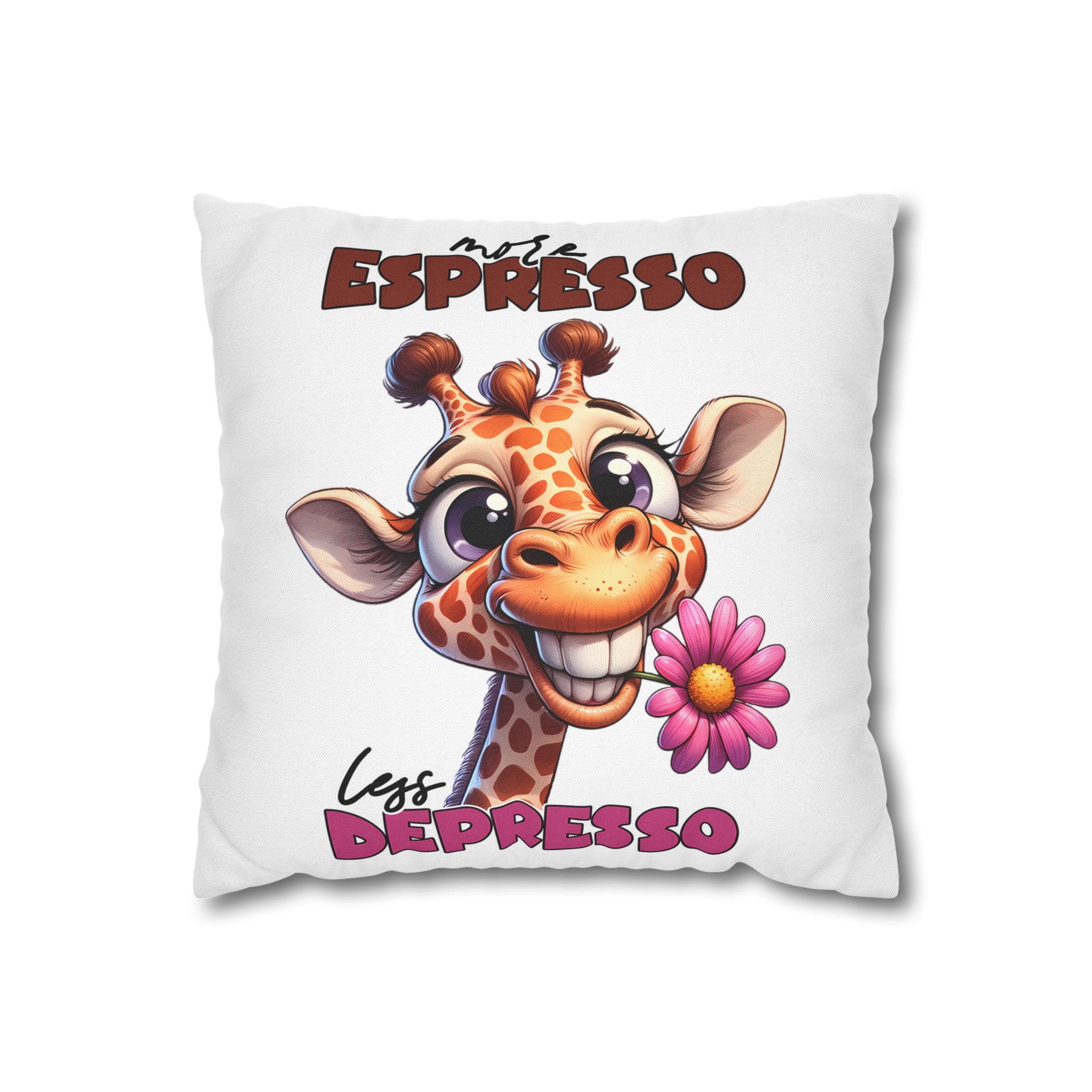 Funny Giraffe Pillow Cover, More Espresso Less Depresso Pillow, Cute Giraffe Pillow Decor, Animal Lover Gift, Kids Room Decor Spun Polyester Square Pillowcase