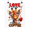 Love Is In The Air Giraffe Wall Art, Coffee Quote Poster, Heart Glasses Giraffe Print, Rose In Mouth Giraffe Decor, Cute Animal Lover Gift Matte Vertical Posters