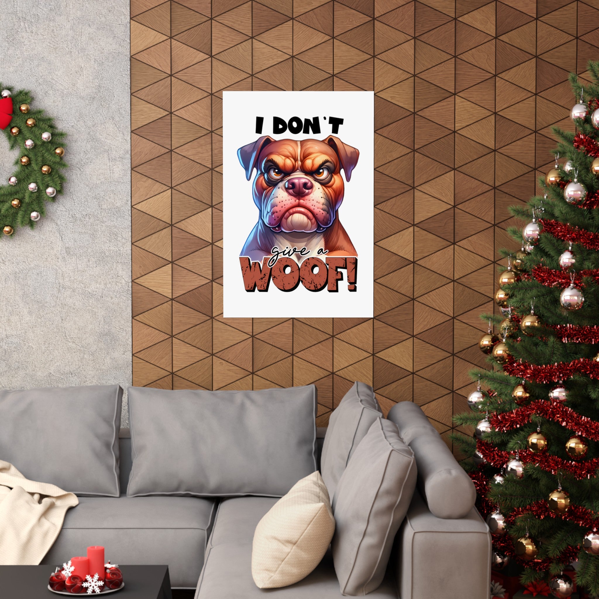 Funny Dog Wall Art Print, I Don't Give a Woof, Bulldog Poster, Cute and Humorous Home Decor, Animal Lover Gift, Office Wall Art Matte Vertical Posters