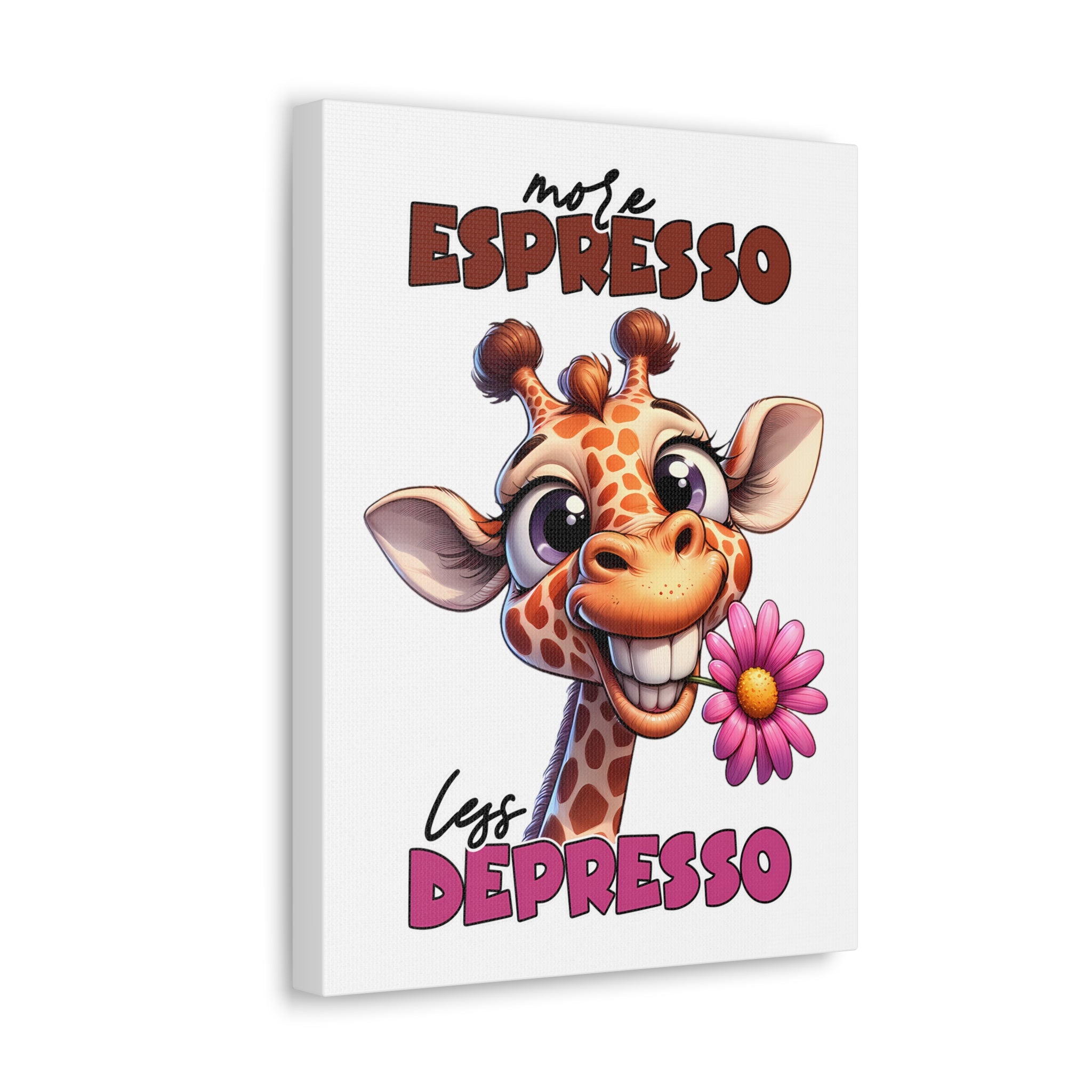 More Espresso Less Depresso Giraffe Wall Art, Cute Animal Cartoon Canvas Gallery Wrap, Funny Coffee Art Decor, Cheerful Giraffe Poster Canvas Gallery Wraps