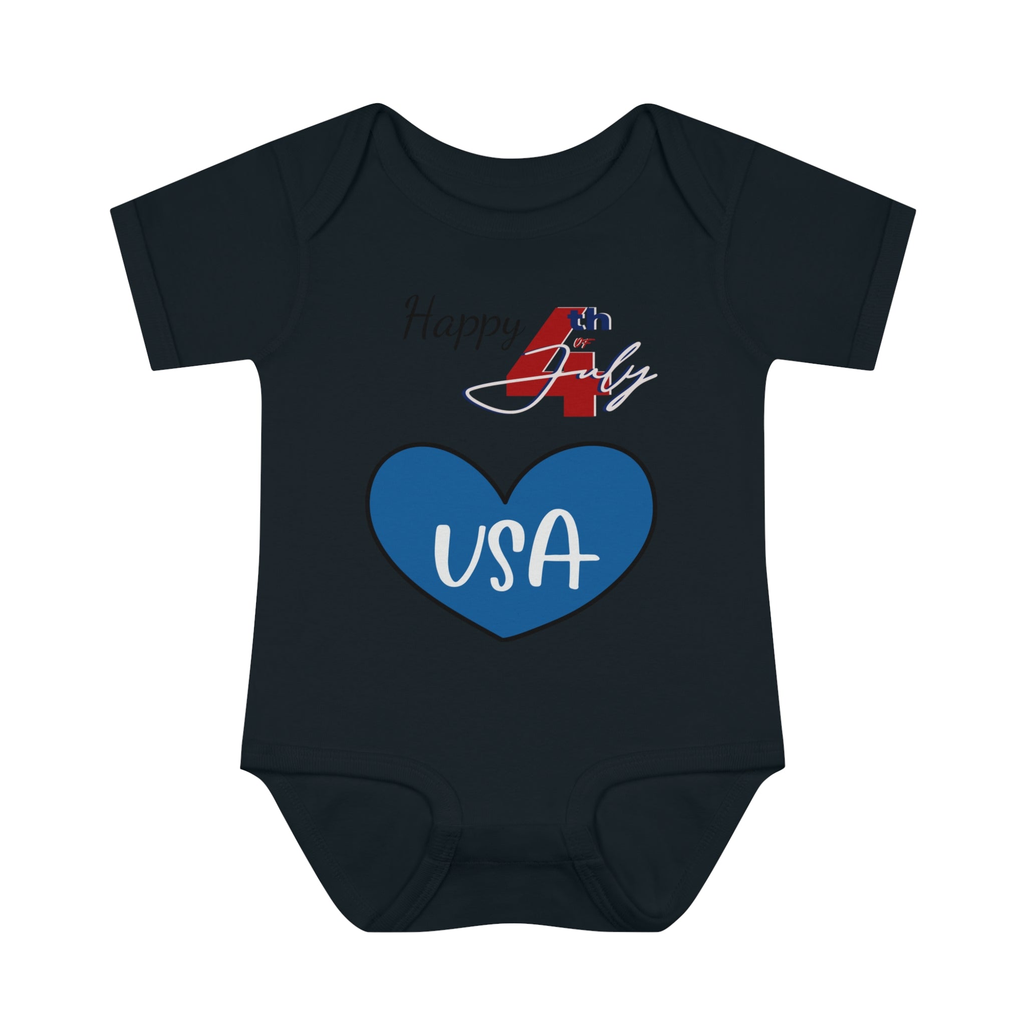 Happy 4th of July Blue Heart Design Baby Bodysuit