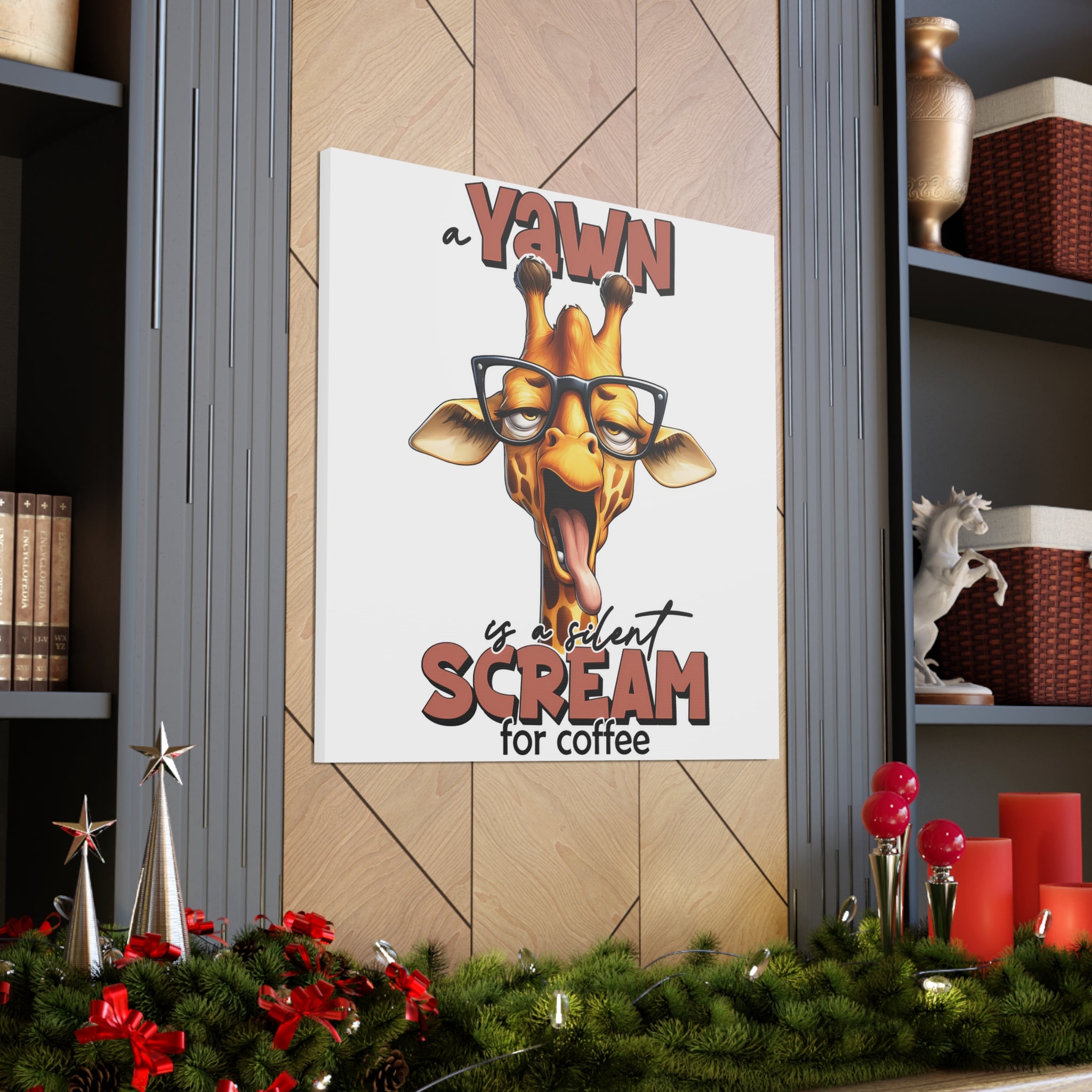 Funny Giraffe Wall Art, A Yawn is a Silent Scream for Coffee, Humorous Office Decor, Animal Lover Gift, Unique Canvas Gallery Wrap Canvas Gallery Wraps