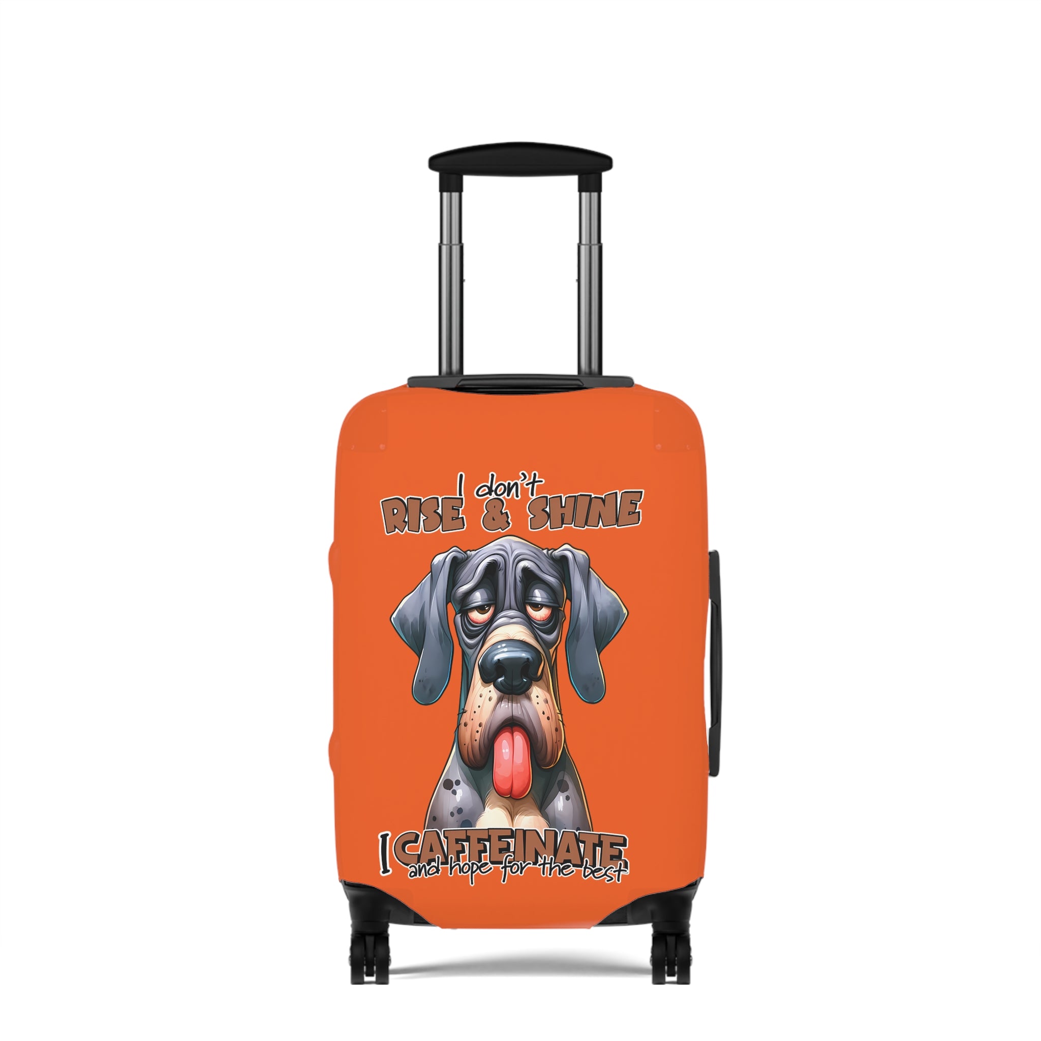 Funny Dog Luggage Cover, I Don't Rise and Shine I Caffeinate Luggage Cover, Dog Lover Gift, Humorous Luggage Cover, Lazy Dog Design, Cute Canine Art Luggage Cover