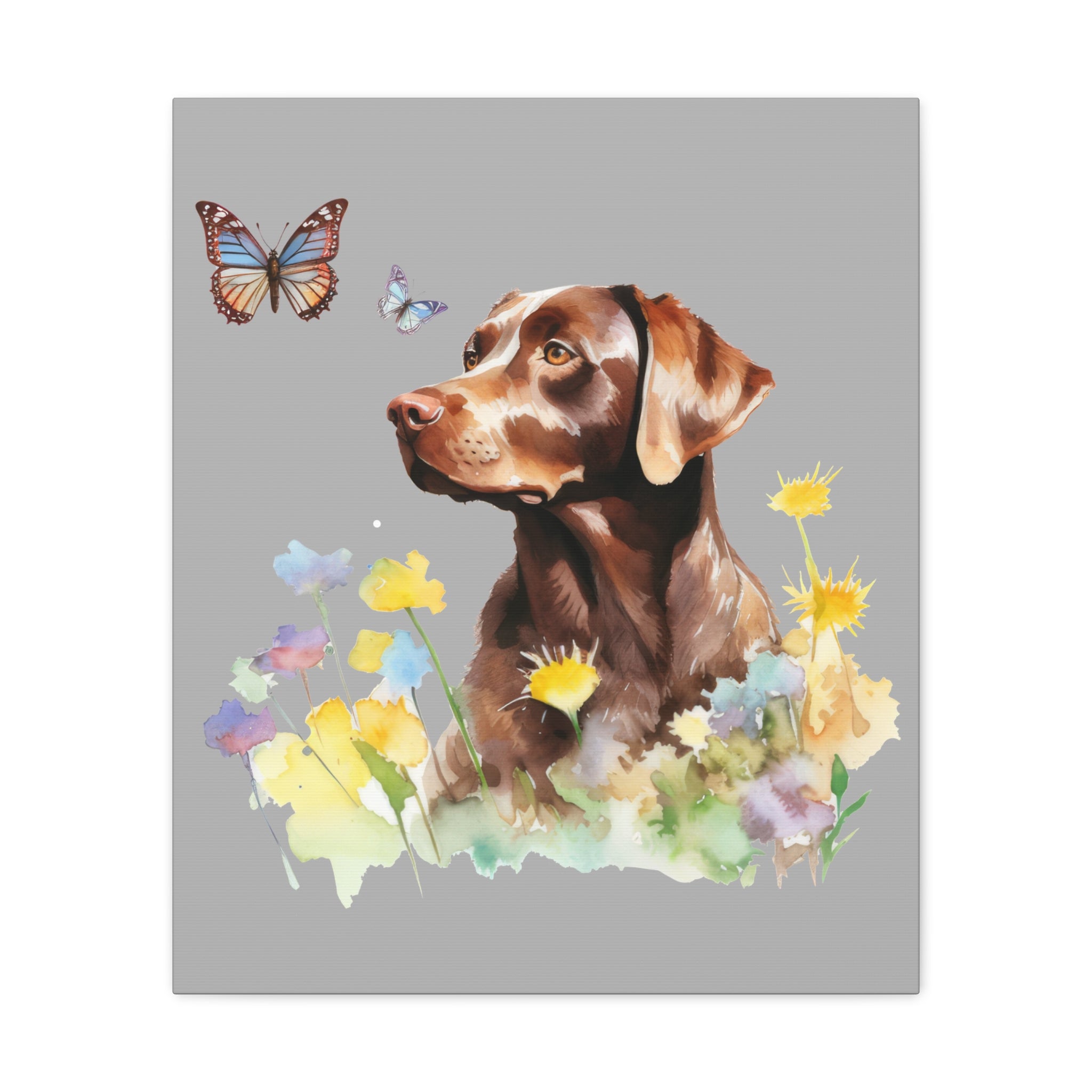 Charming Brown Dog with Butterflies and Flowers  Canvas Gallery Wraps