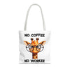 Funny Giraffe Tote Bag, No Coffee No Workee Quote Bag, Cute Giraffe with Glasses, Animal Quote Tote, Trendy Shopping Bag, Reusable Bag Tote Tote Bag