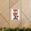 Love Is In The Air Giraffe Wall Art, Coffee Quote Poster, Heart Glasses Giraffe Print, Rose In Mouth Giraffe Decor, Cute Animal Lover Gift Matte Vertical Posters