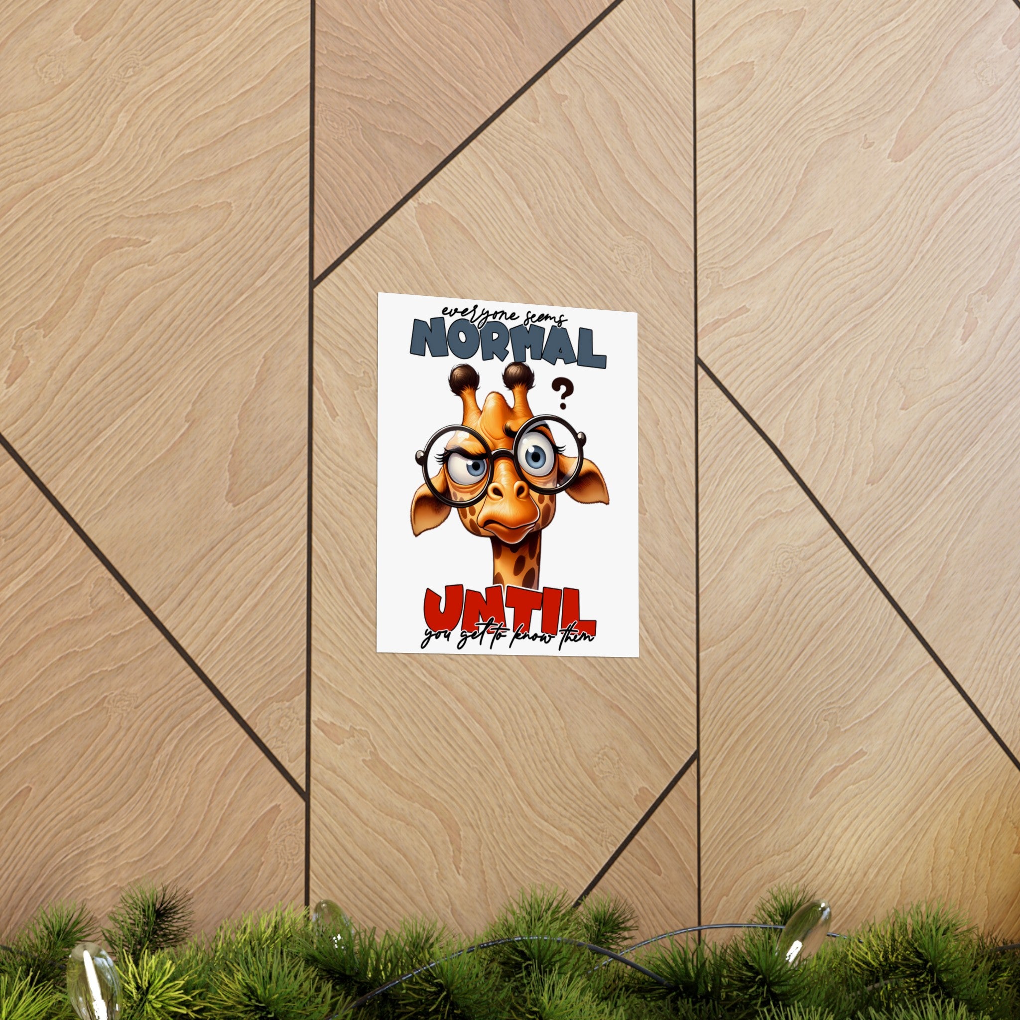 Funny Giraffe Wall Art Poster, Quirky Animal Illustration Decor, Unique Home Office Artwork, Humorous Giraffe With Glasses Print Matte Vertical Posters