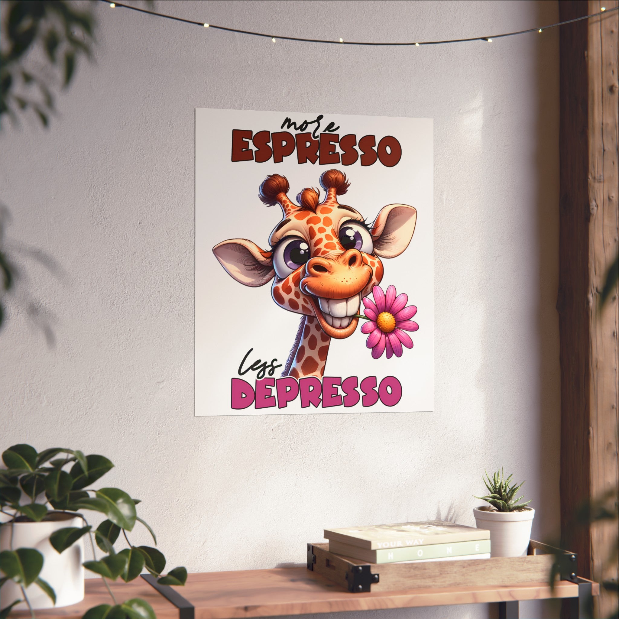 More Espresso Less Depresso Funny Giraffe Wall Art Print, Cute Animal Poster, Motivational Quote Artwork, Nursery Decor, Kids Room Decor Matte Vertical Posters