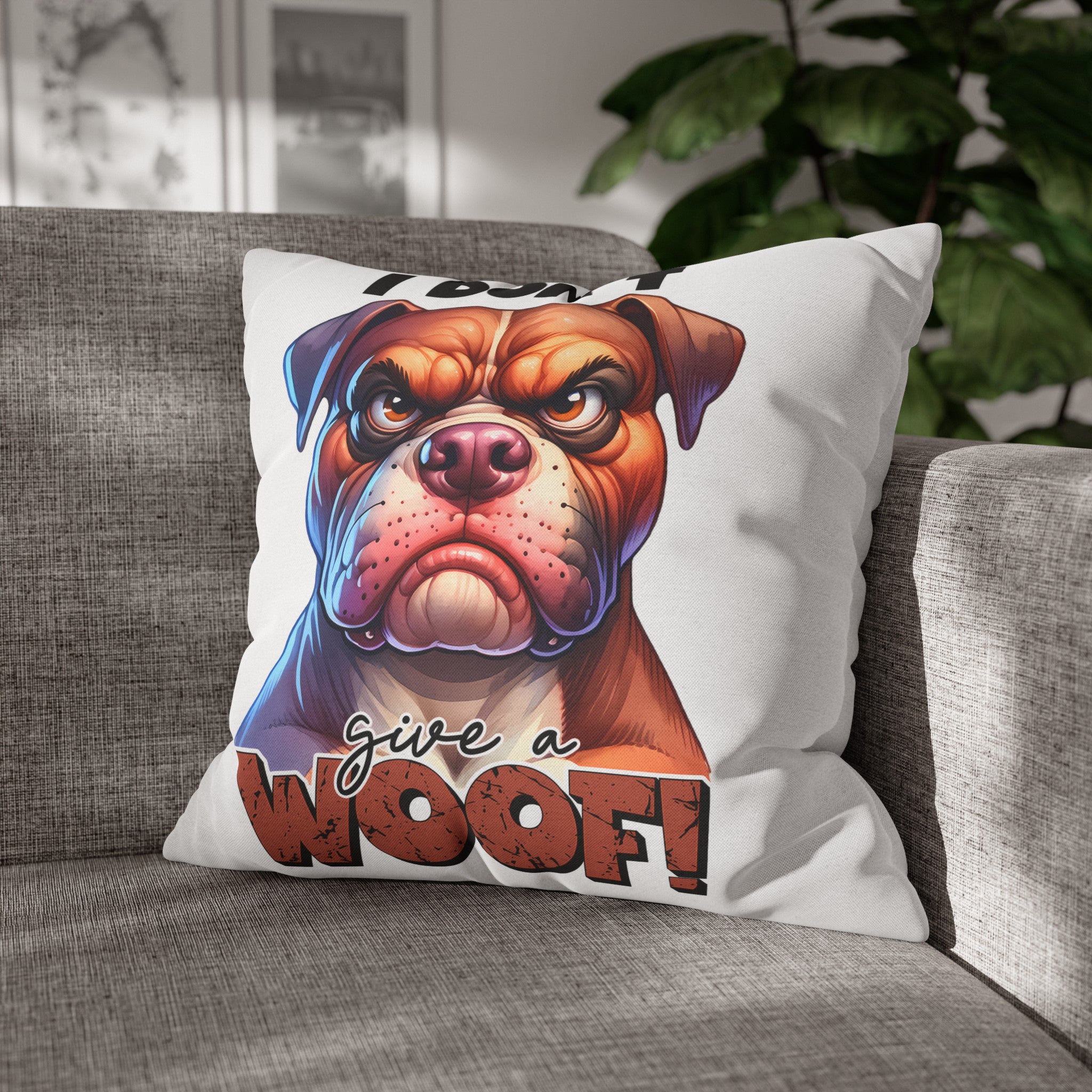 Funny Bulldog Pillow Case, I Don't Give a Woof Pillow Covers, Humorous Dog Lover Gift, Decorative Cushion Cover, Pet Lover Home Decor Spun Polyester Square Pillowcase