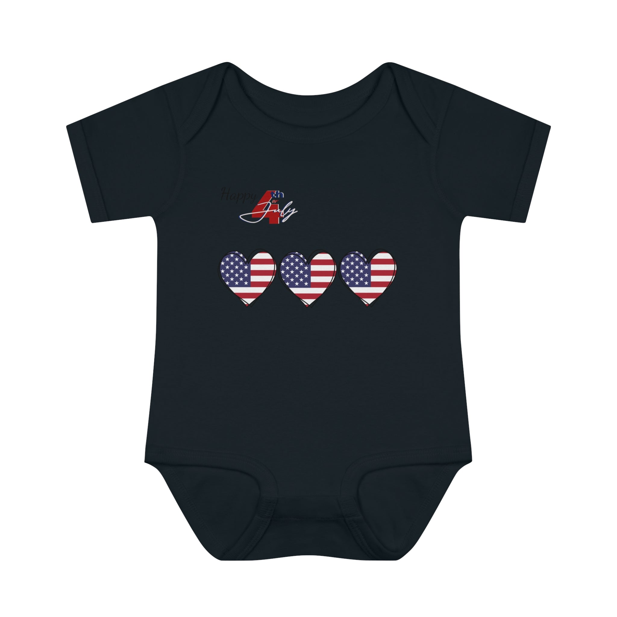 Happy 4th of July 3 Hearts Design Baby Bodysuit