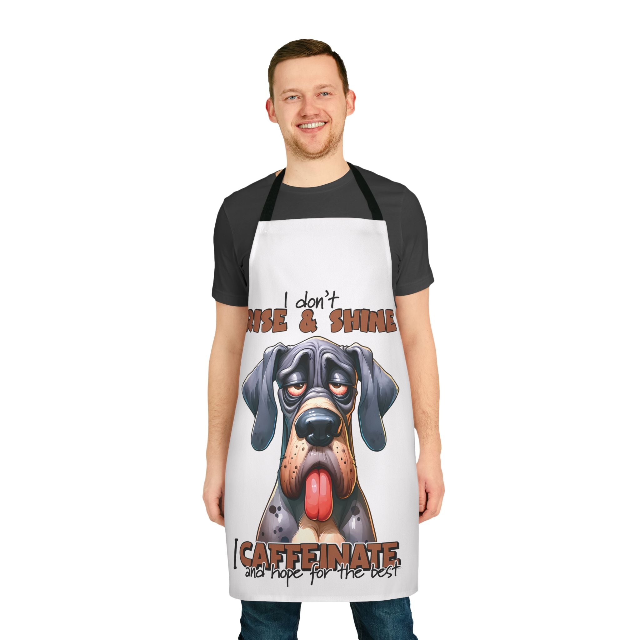 Funny Dog Apron, I Don't Rise and Shine I Caffeinate Apron, Dog Lover Gift, Humorous Apron, Lazy Dog Design, Cute Canine Art Apron