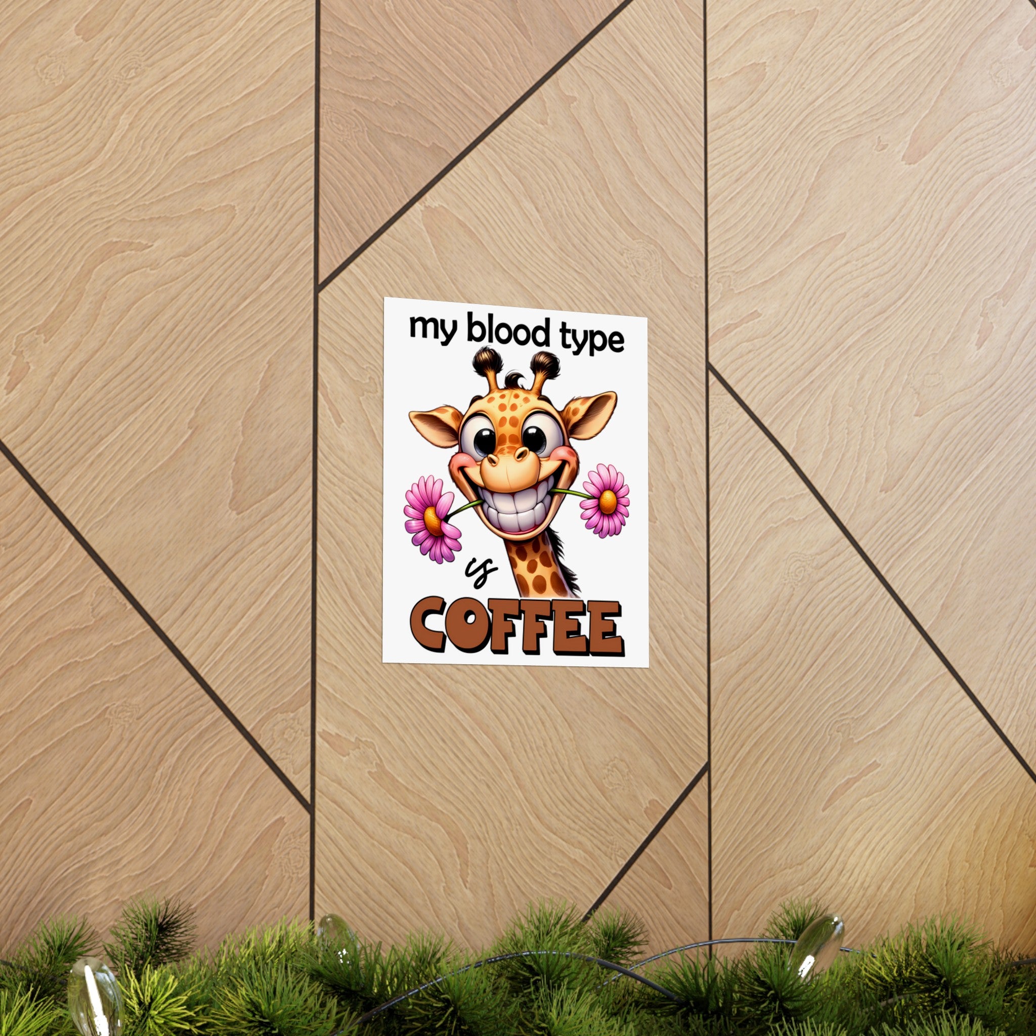 Funny Animal Wall Art, My Blood Type Is Coffee Poster, Coffee Lover's Wall Decor, Giraffe Art Print, Cute Animal Art, Coffee Humor Matte Vertical Posters