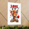 Love Is In The Air Giraffe Wall Art, Coffee Quote Poster, Heart Glasses Giraffe Print, Rose In Mouth Giraffe Decor, Cute Animal Lover Gift Matte Vertical Posters