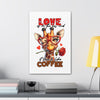 Cute Giraffe Love Wall Art, Coffee Quote Poster, Quirky Animal Decor, Fun Giraffe Illustration, Heart Glasses Artwork, Romantic Coffee Print Canvas Gallery Wraps