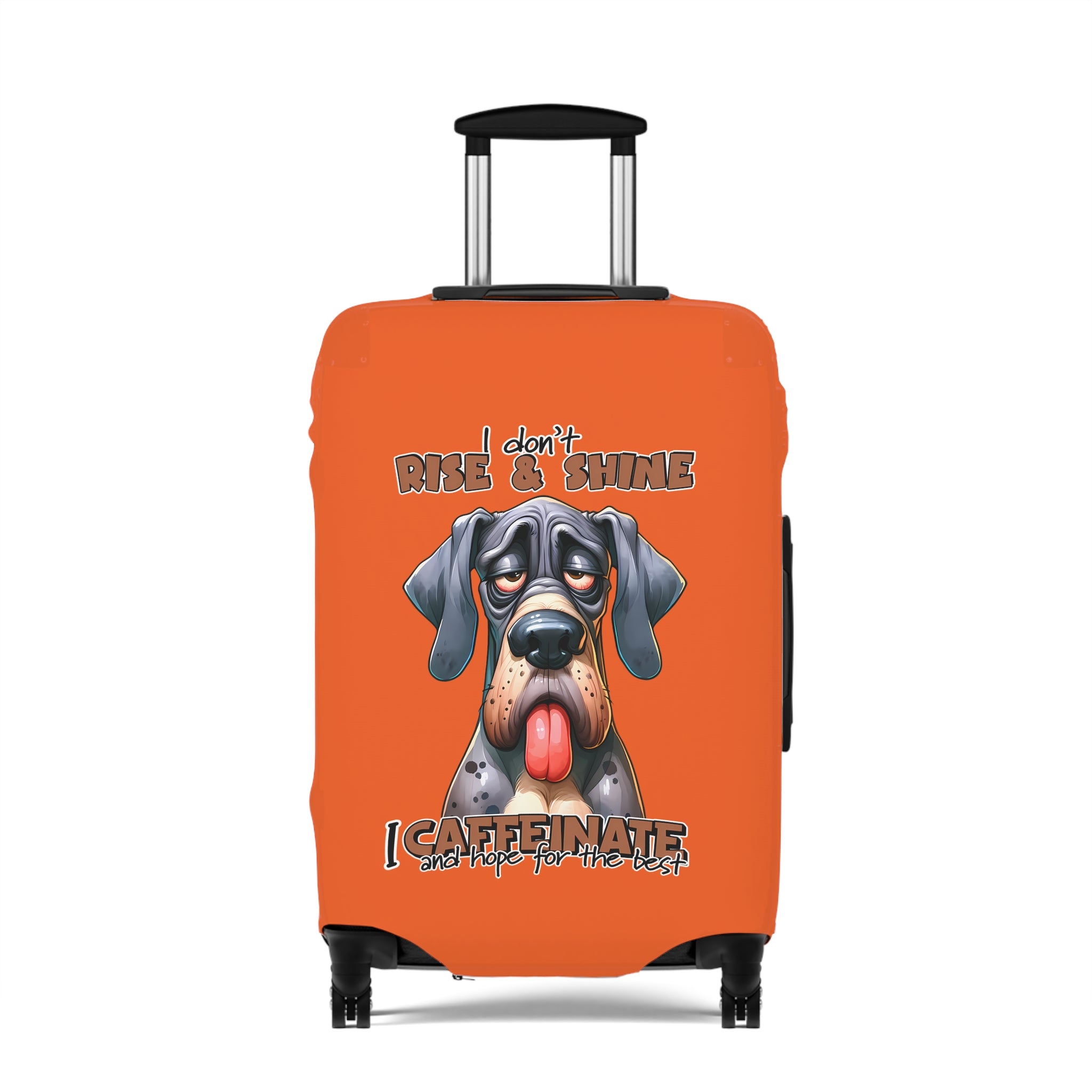 Funny Dog Luggage Cover, I Don't Rise and Shine I Caffeinate Luggage Cover, Dog Lover Gift, Humorous Luggage Cover, Lazy Dog Design, Cute Canine Art Luggage Cover