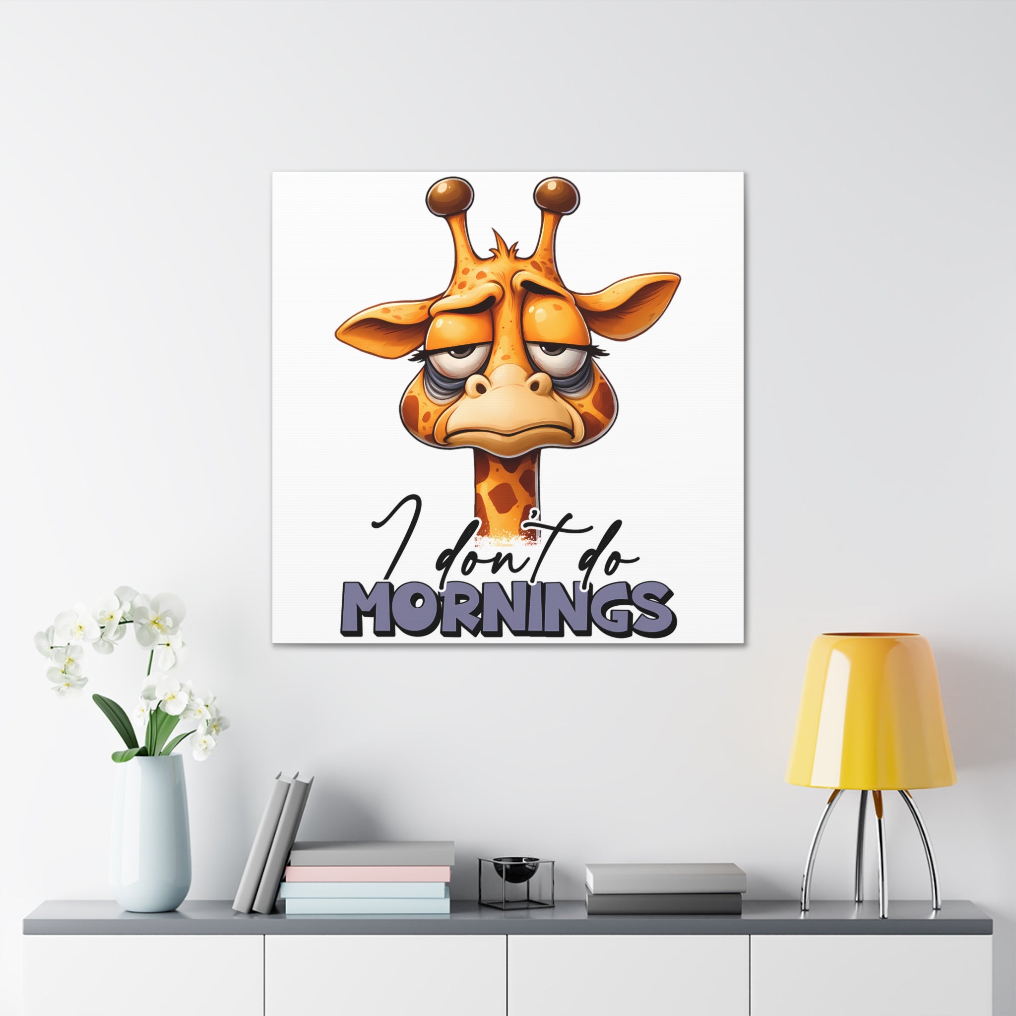 Funny Giraffe Wall Art, "I Don't Do Mornings" Quote Canvas Gallery Wraps