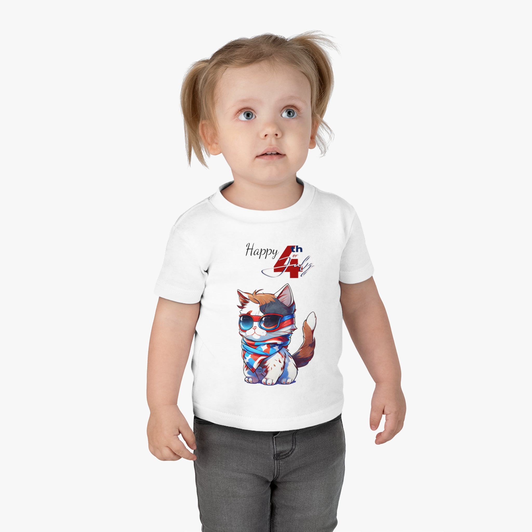Happy 4th of July Stylish Cat Infant Shirt, Baby Tee, Infant Tee