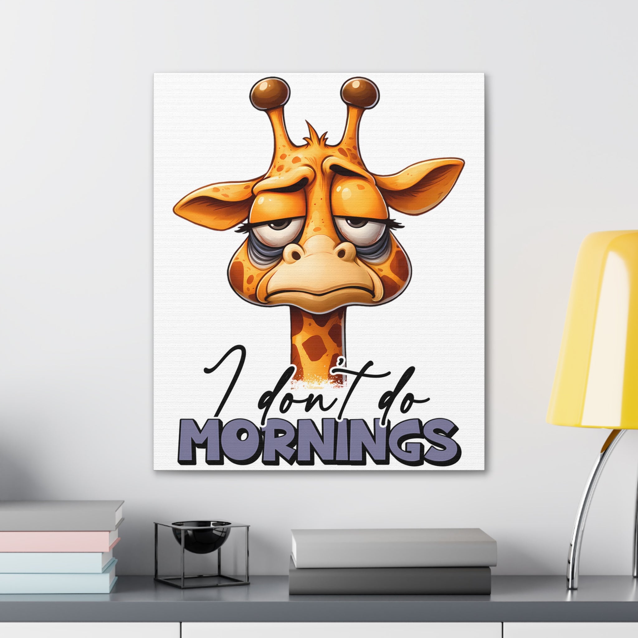 Funny Giraffe Wall Art, "I Don't Do Mornings" Quote Canvas Gallery Wraps