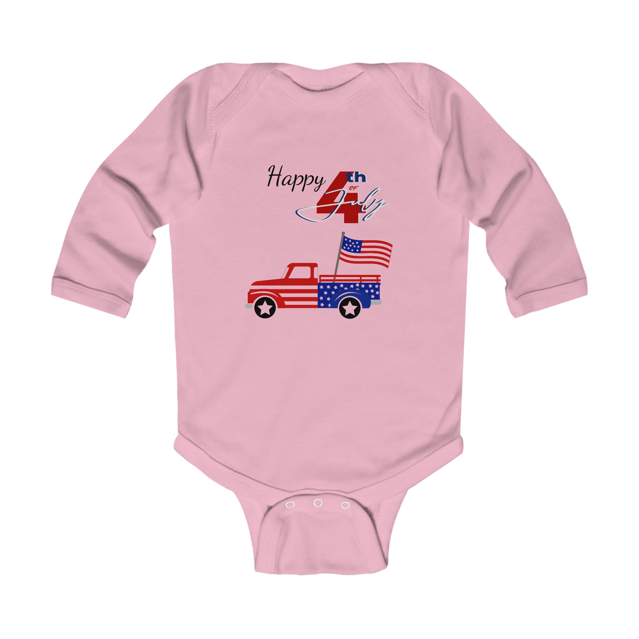 Happy 4th of July American Flag design Long Sleeve Baby Bodysuit