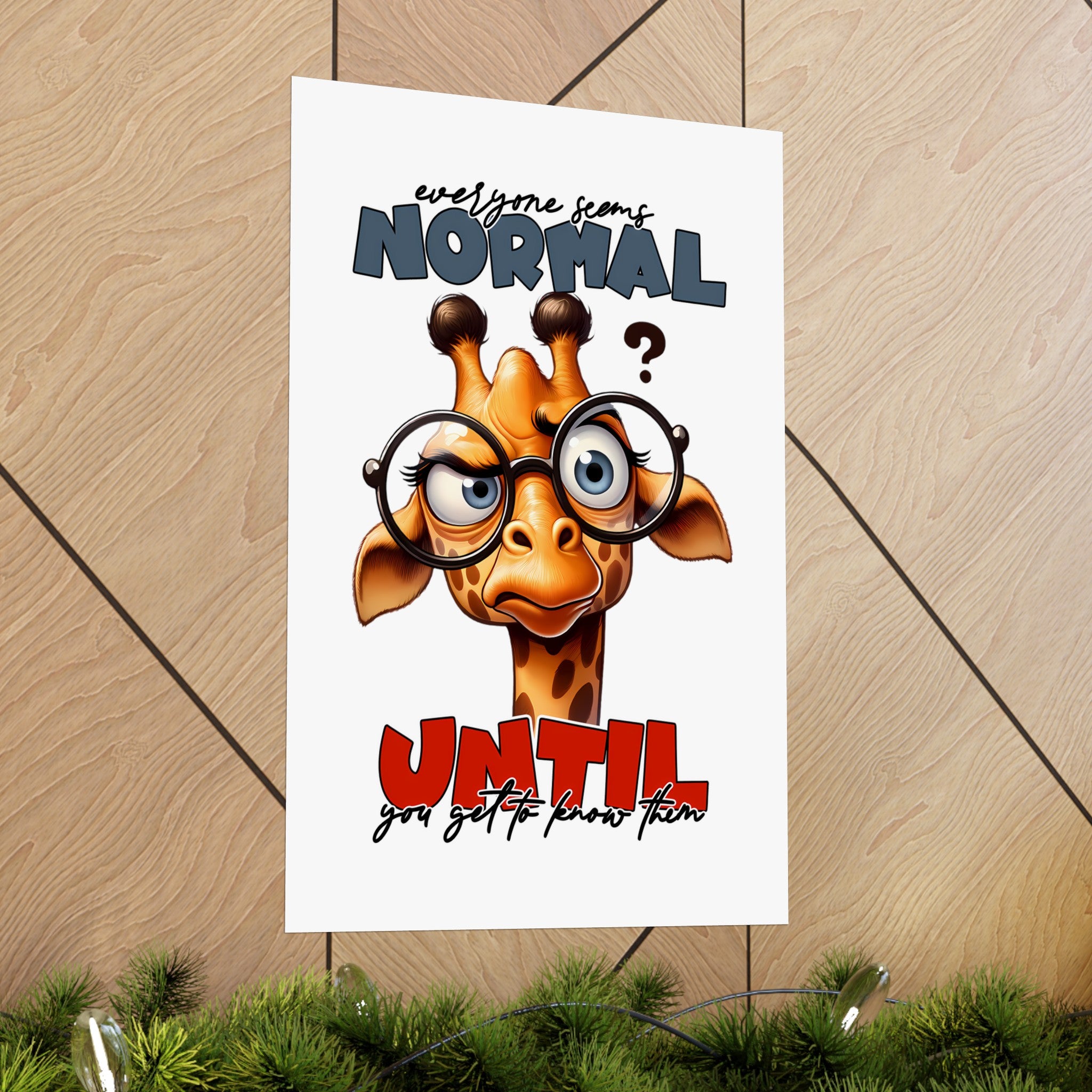 Funny Giraffe Wall Art Poster, Quirky Animal Illustration Decor, Unique Home Office Artwork, Humorous Giraffe With Glasses Print Matte Vertical Posters